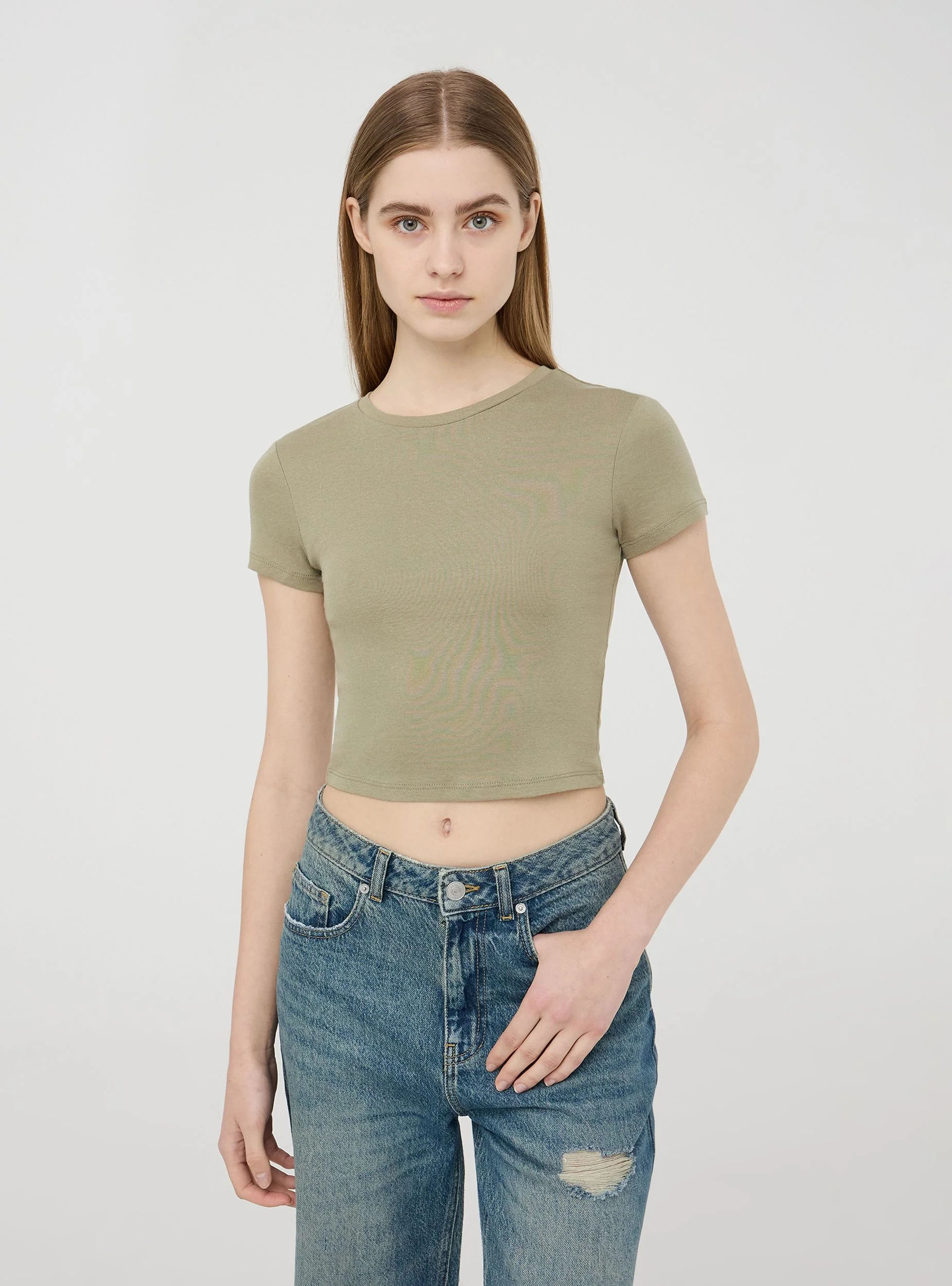 T-shirt crop aderente tinta unita - Image 3