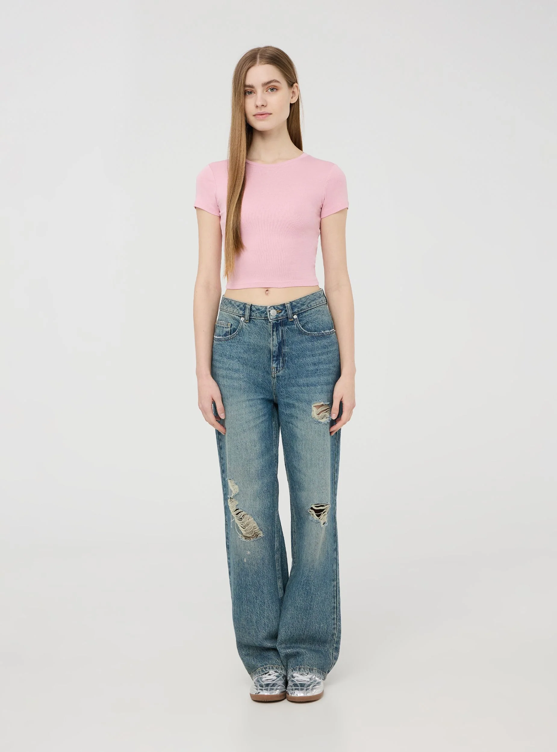 T-shirt crop aderente tinta unita - Image 2