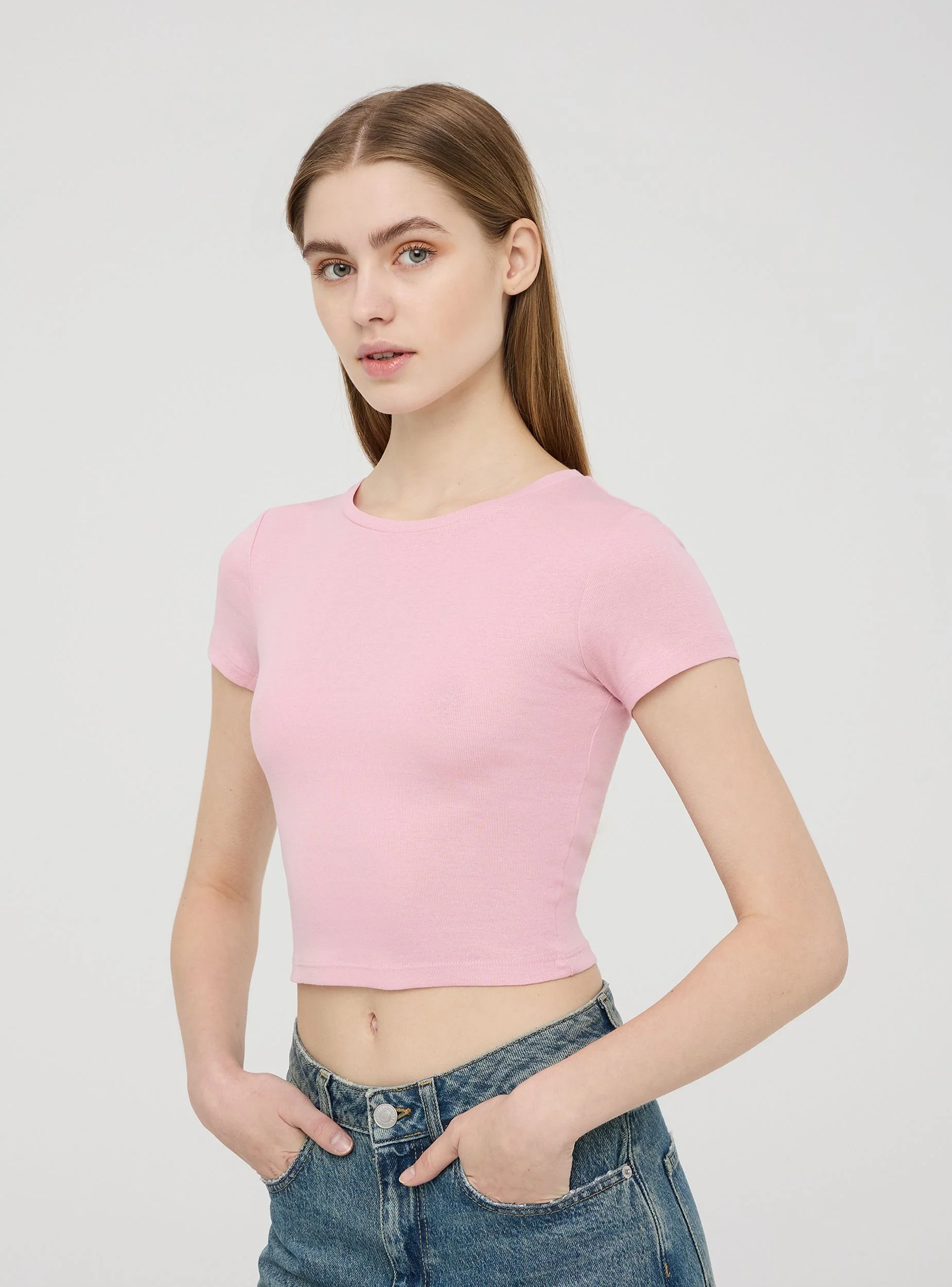 T-shirt crop aderente tinta unita - Image 3
