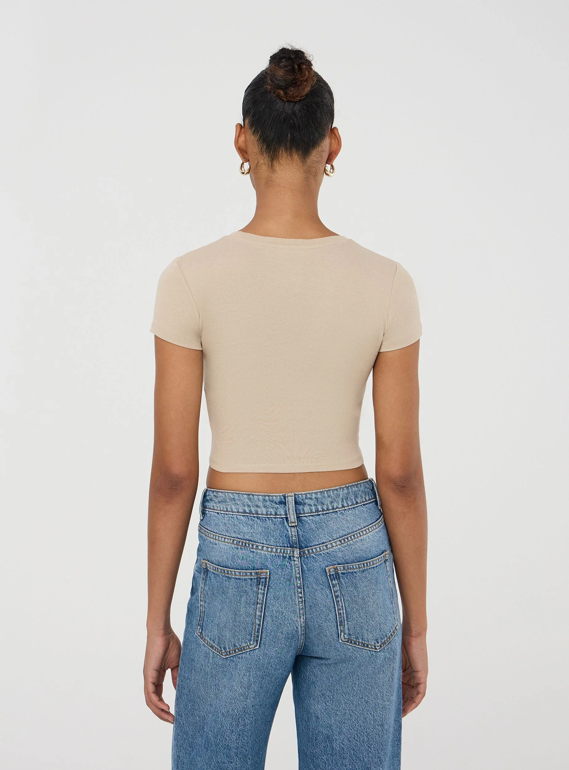 T-shirt crop aderente tinta unita - Image 3
