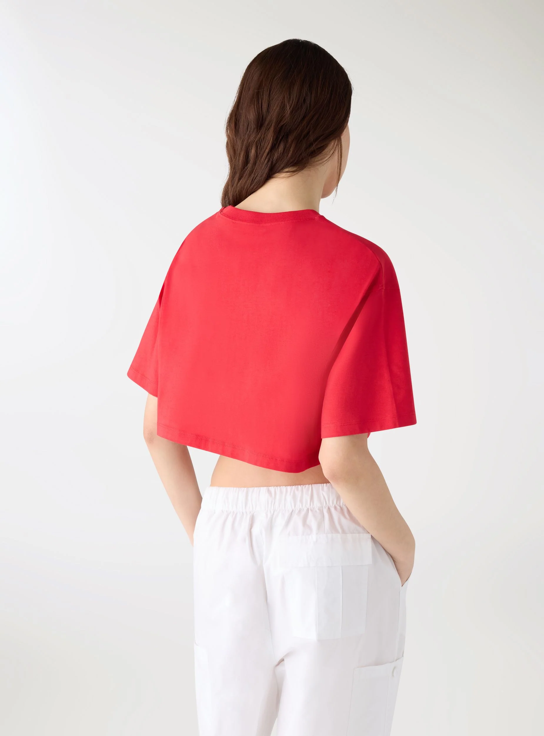 T-shirt crop ampia a tinta unita - Image 4