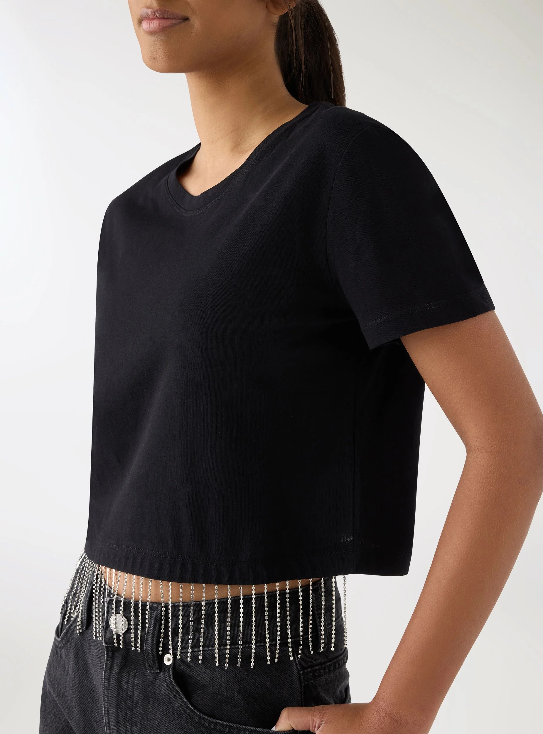 T-shirt crop ampia con frange strass - Image 2