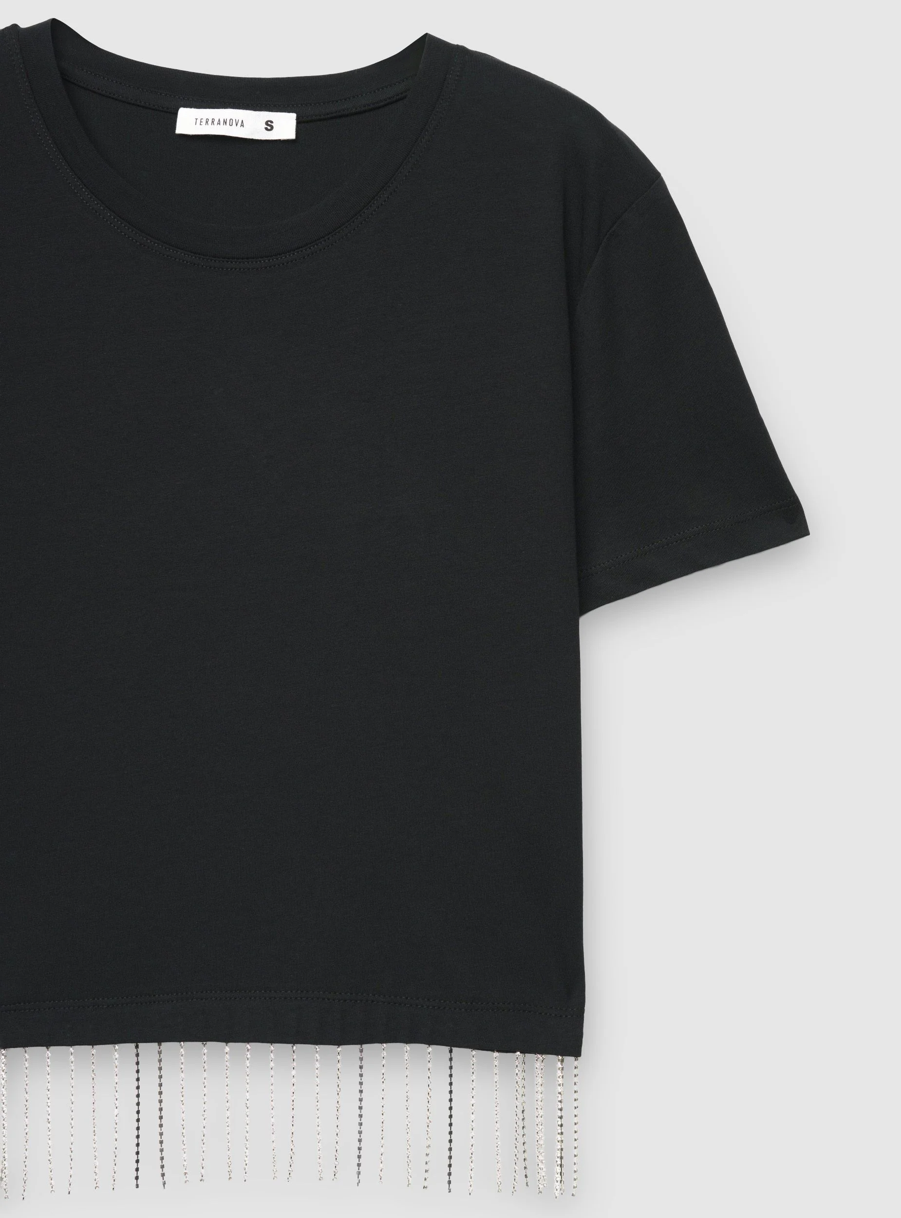 T-shirt crop ampia con frange strass - Image 6