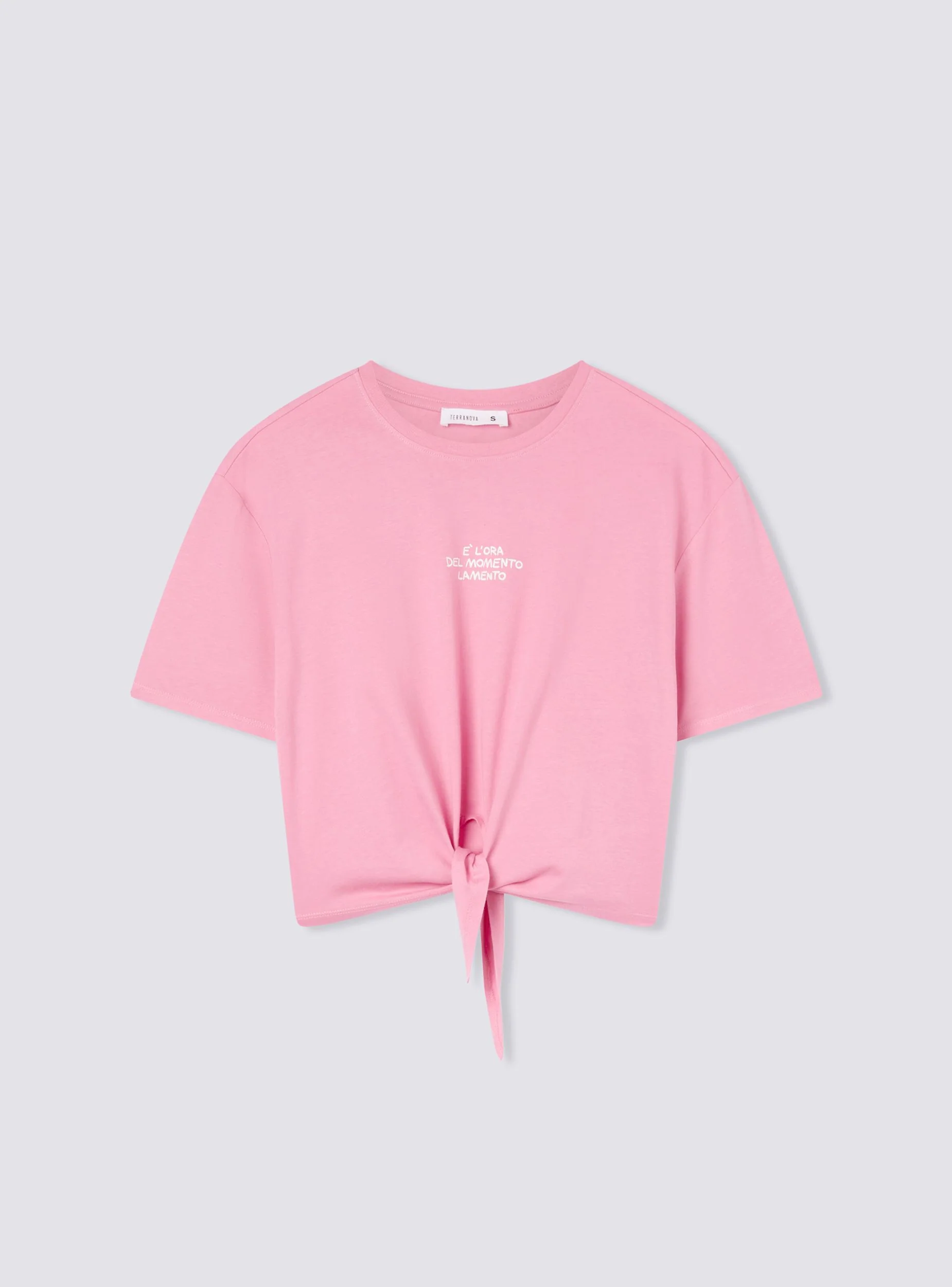 T-shirt crop ampia con scritta e nodo - Image 5