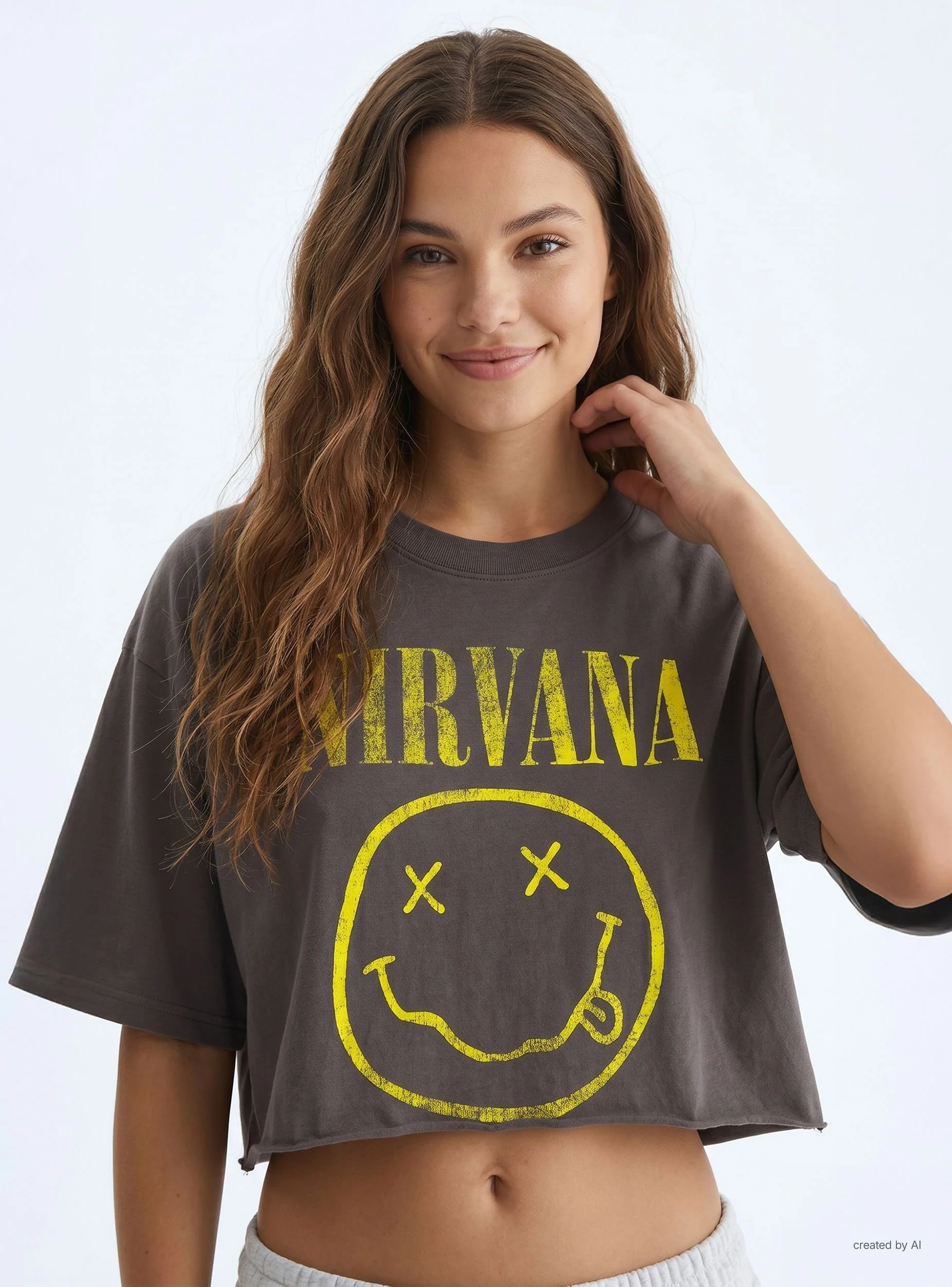 T-shirt crop ampia con stampa Nirvana® - Image 2
