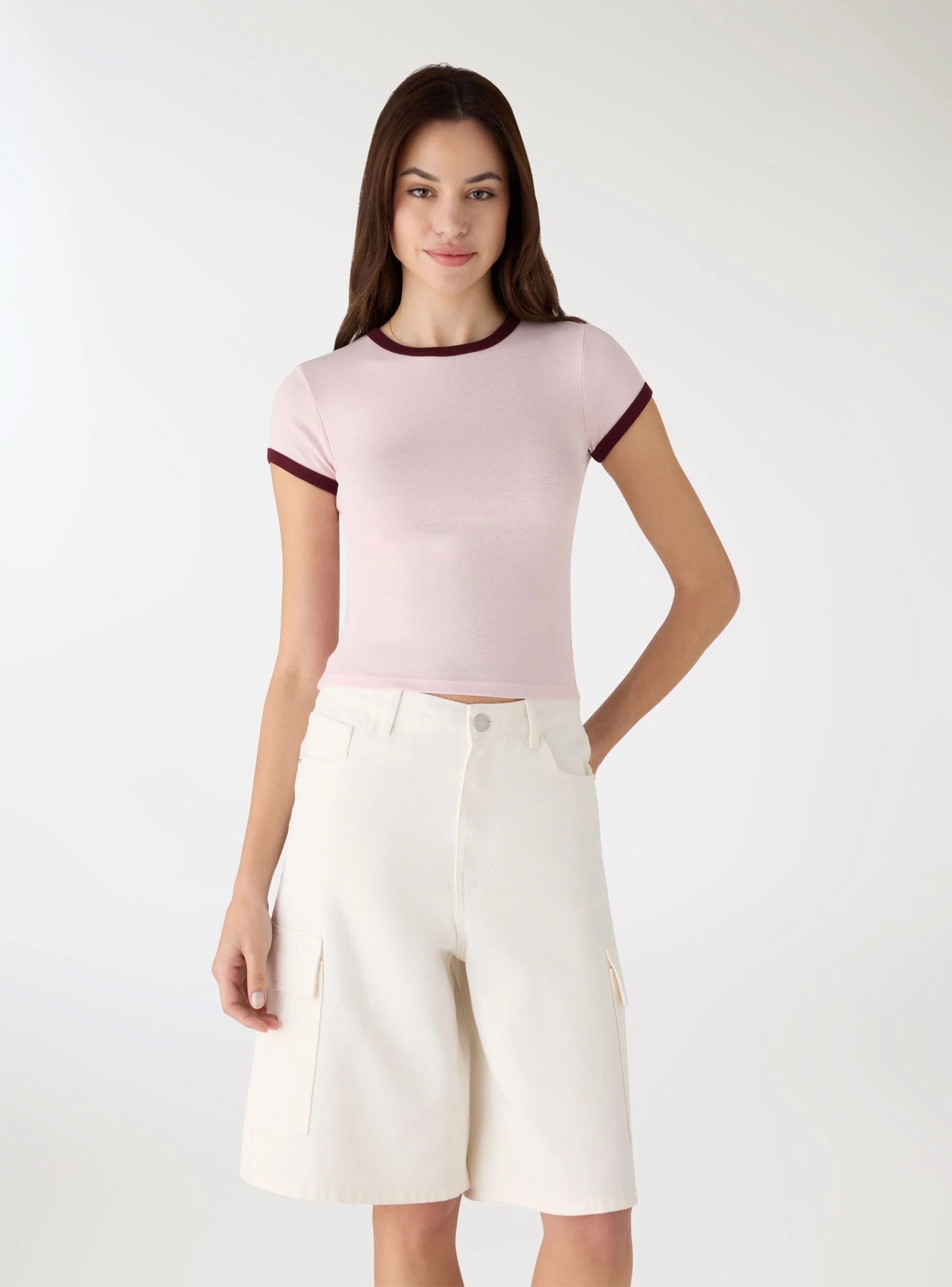 T-shirt crop con bordi a contrasto - Image 3
