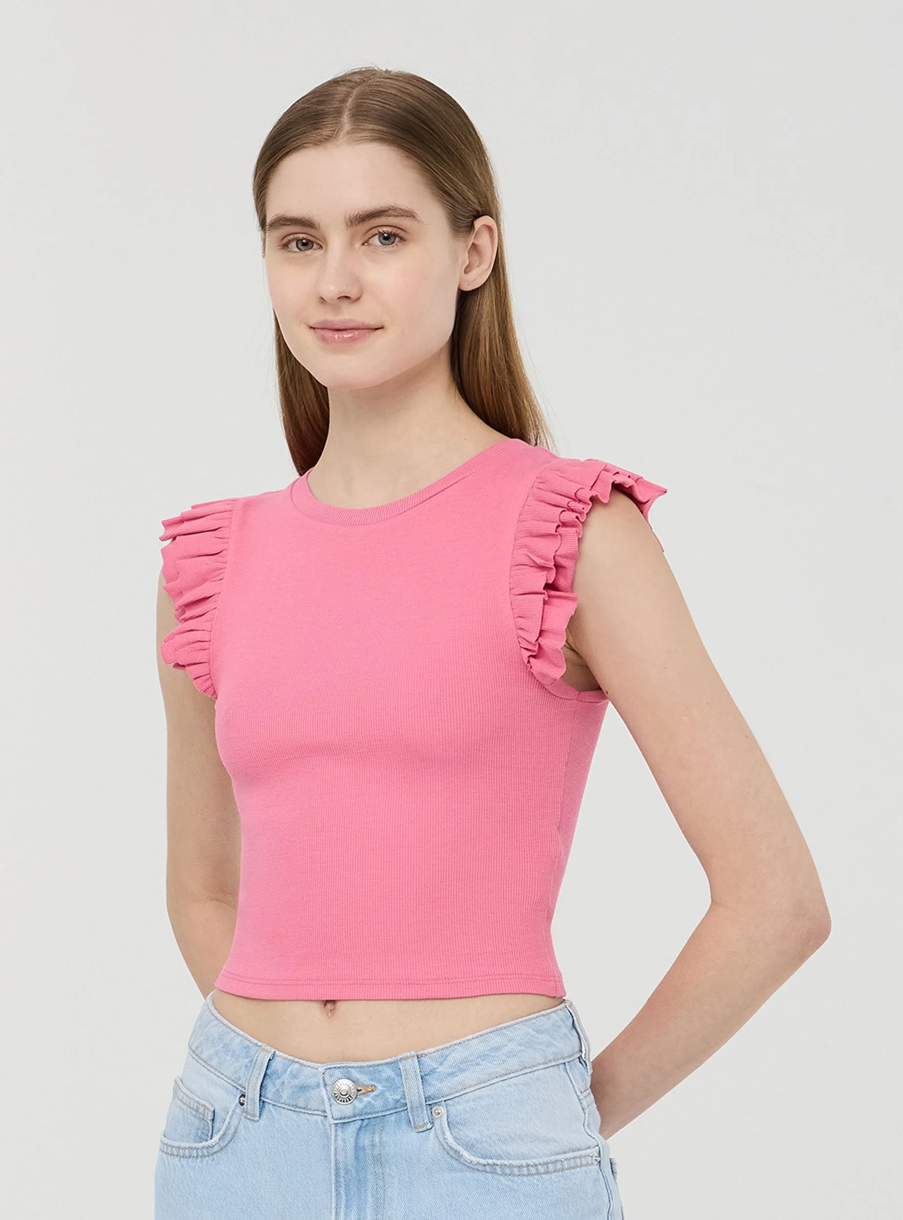 T-shirt crop con maniche a balze - Image 2