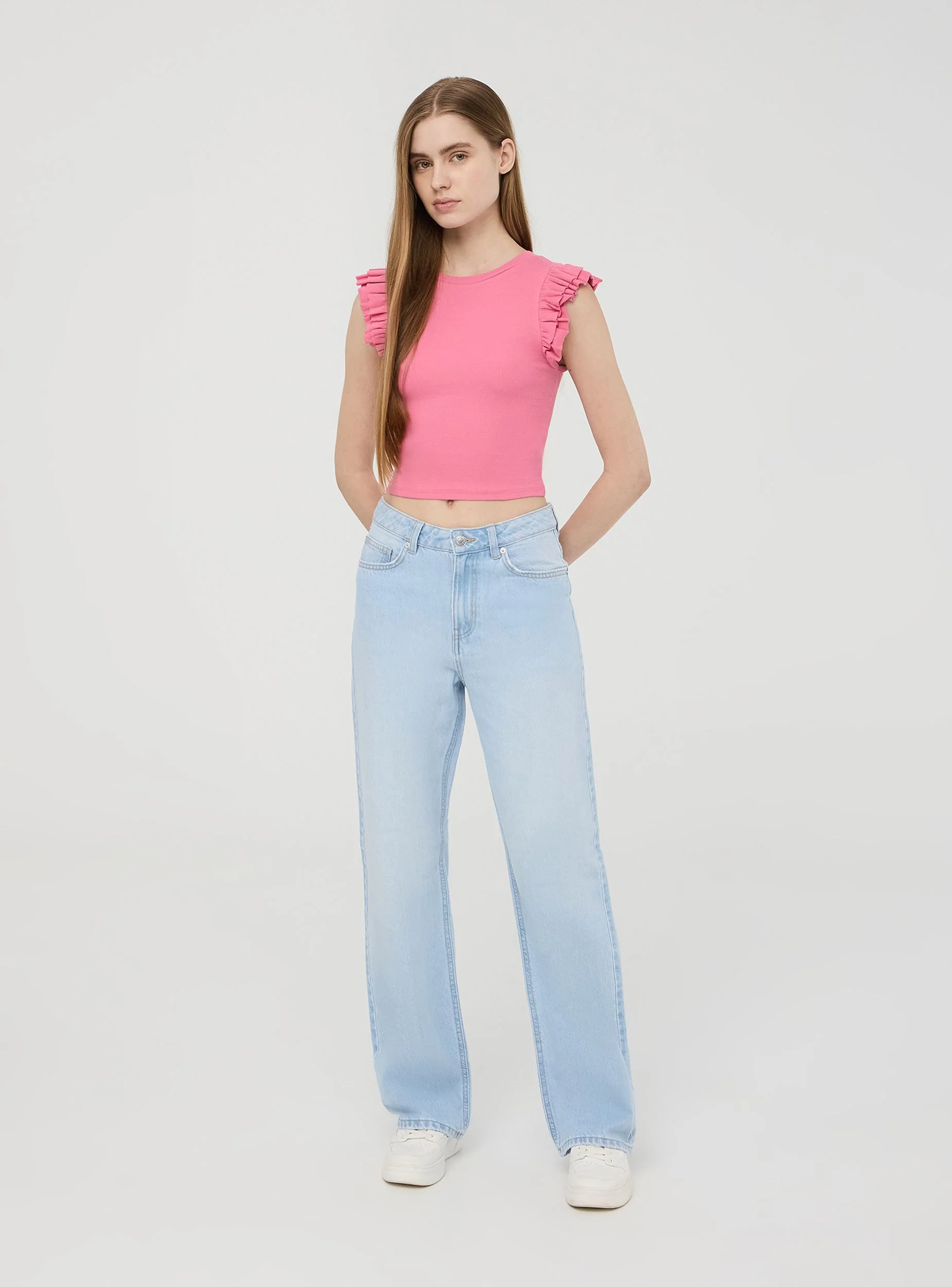 T-shirt crop con maniche a balze - Image 3