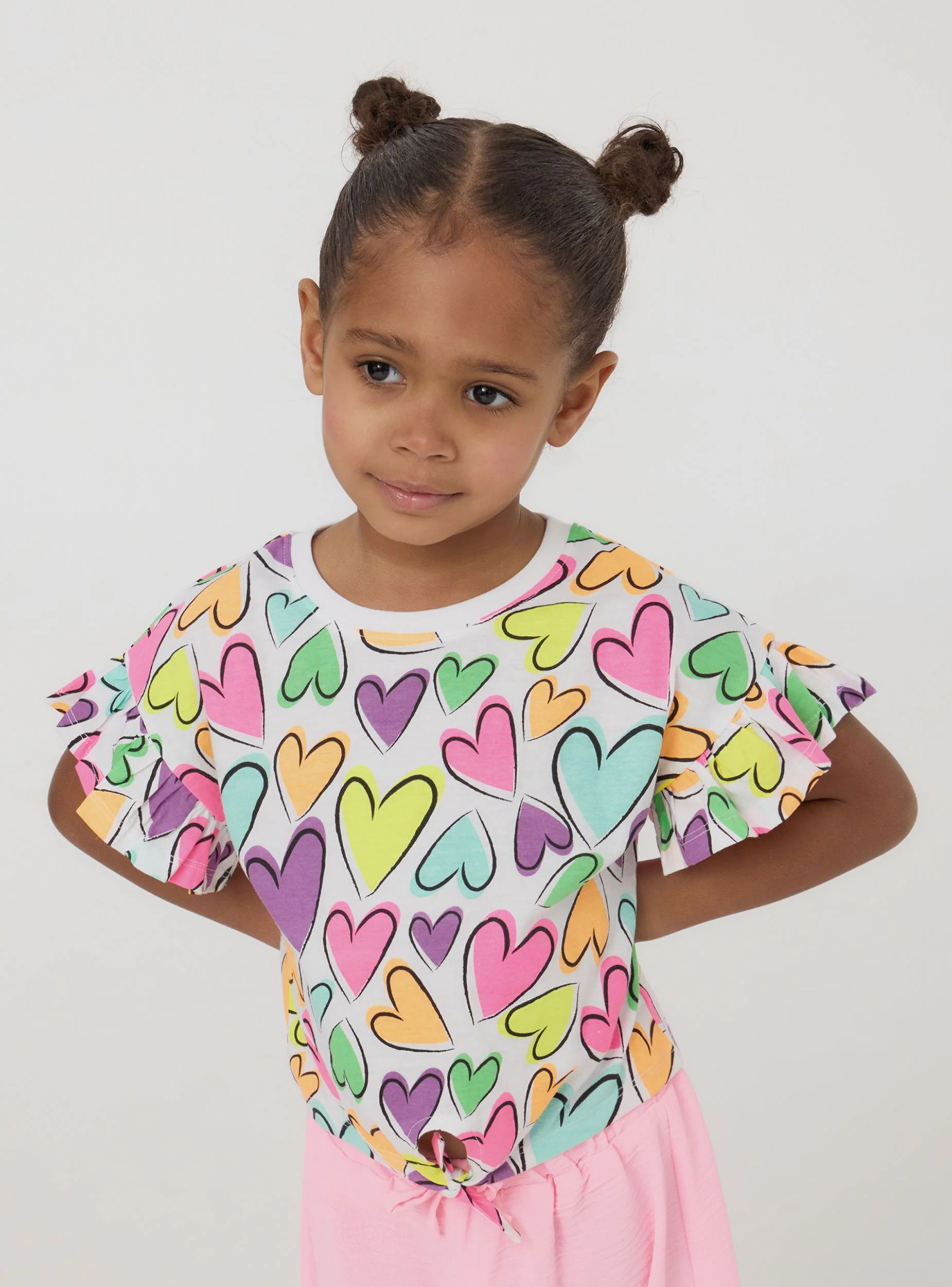 T-shirt crop con nodo e cuori multicolor - Image 3