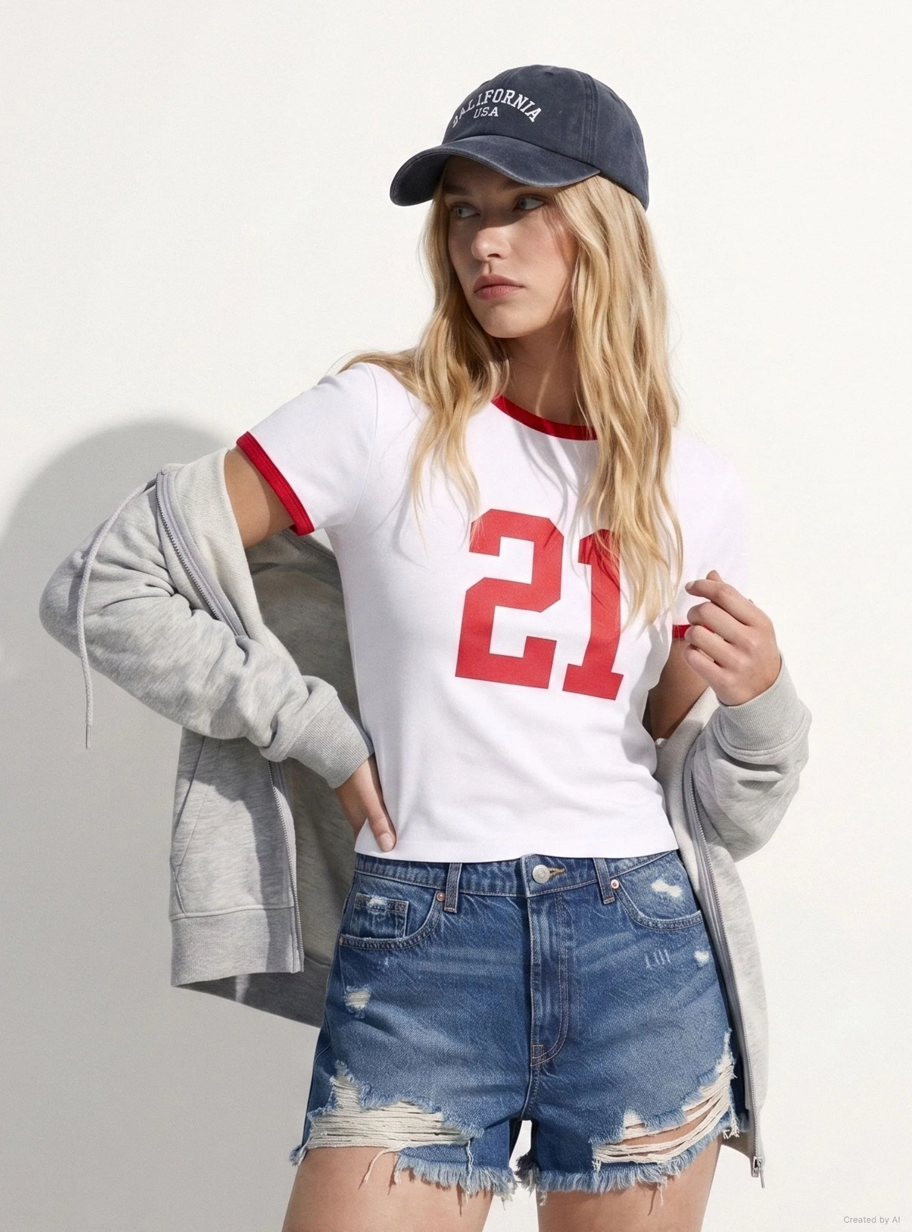 T-shirt crop con numero e profili a contrasto - Image 8