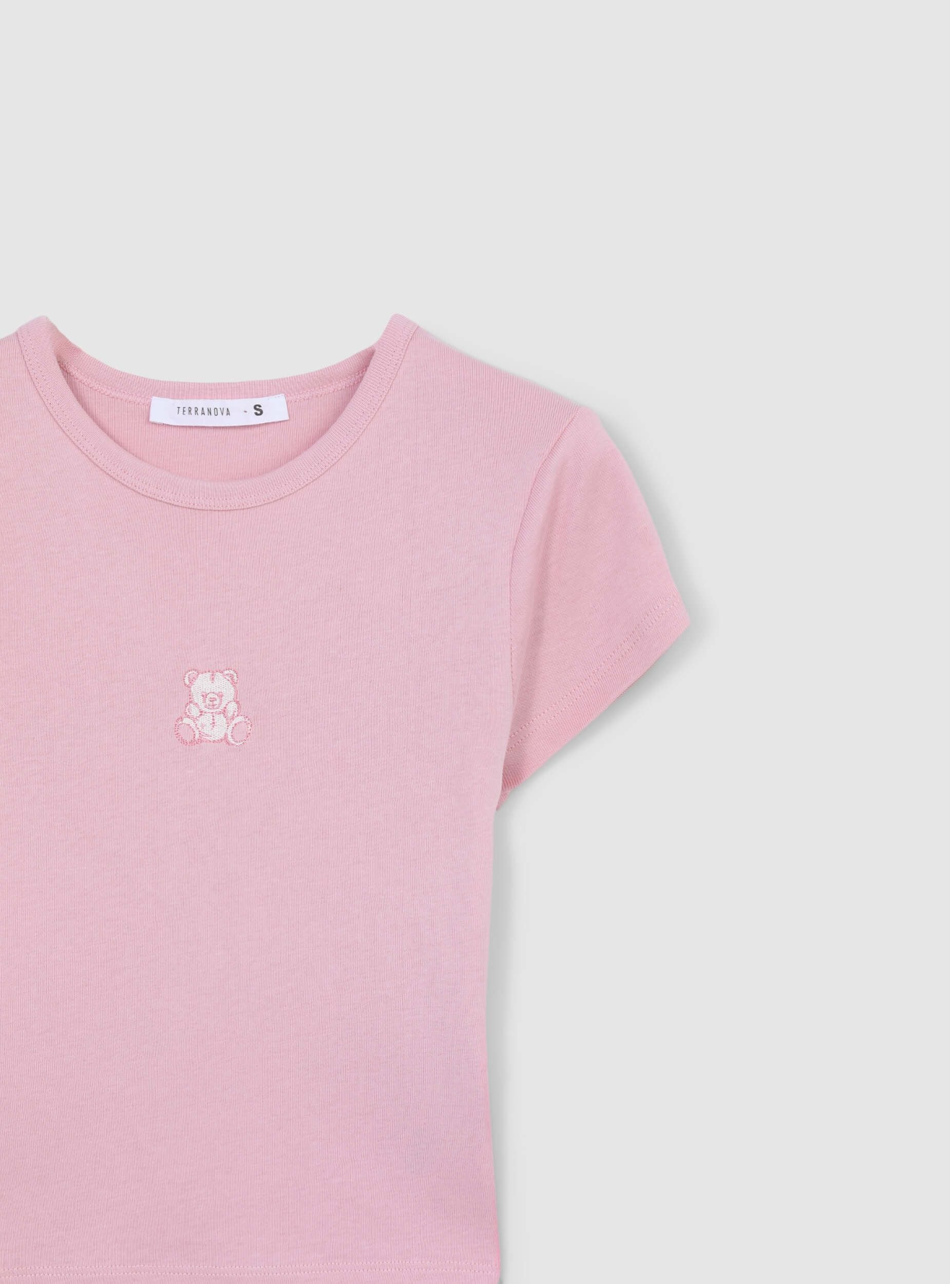 T-shirt crop con ricamo orsetto - Image 5