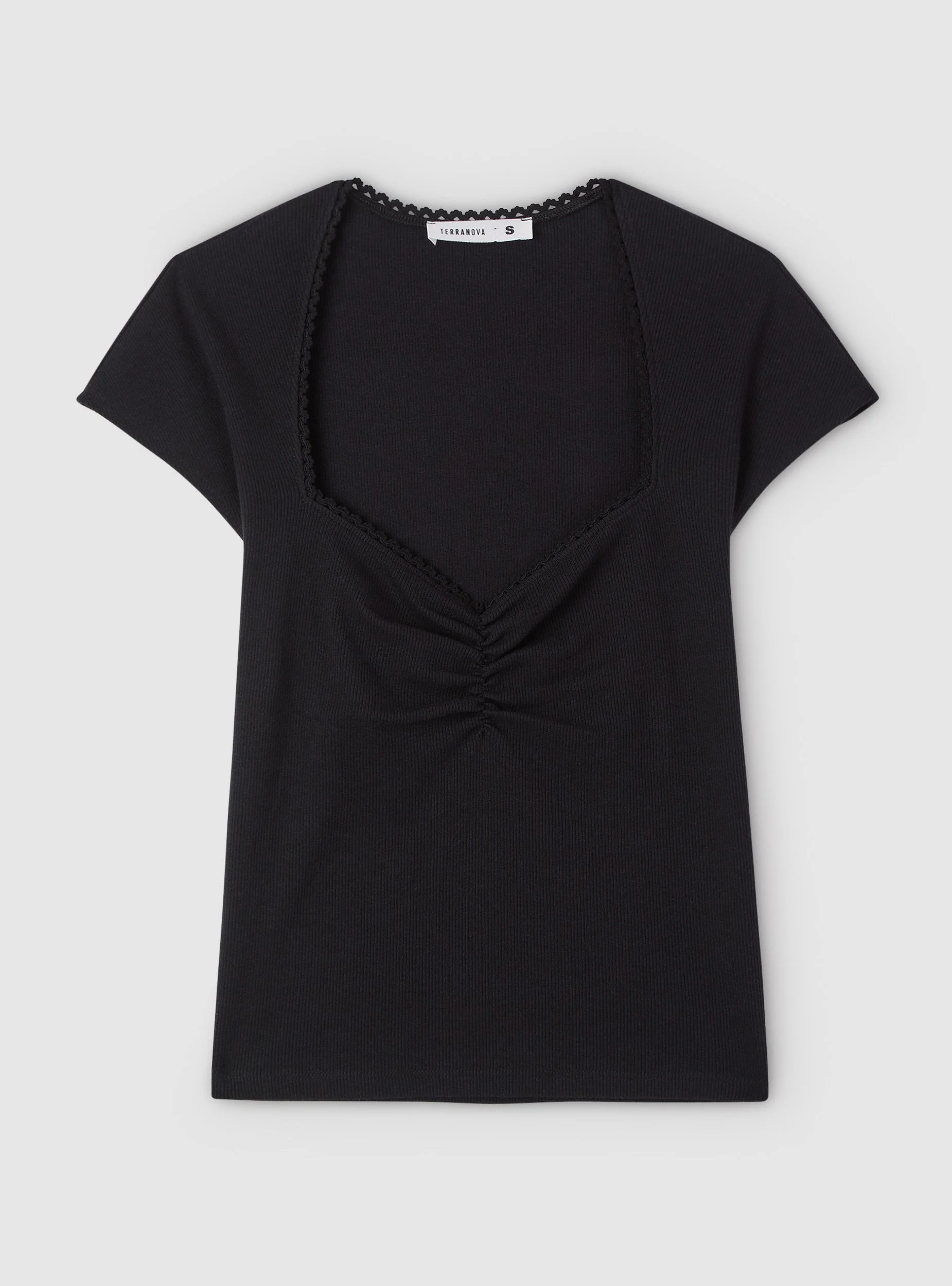 T-shirt crop con scollo a cuore e arricciatura - Image 5
