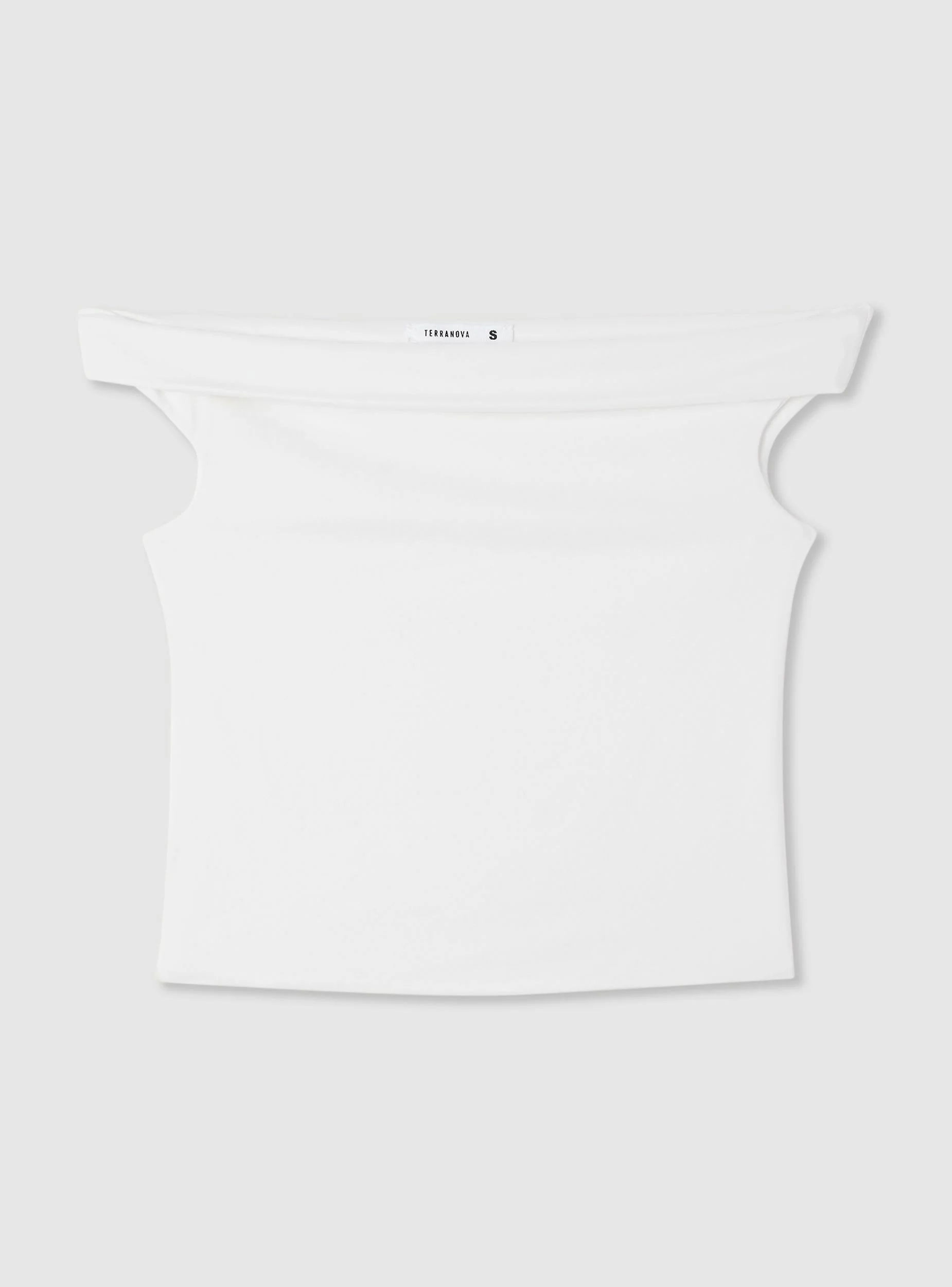 T-shirt crop con spalle scoperte a tinta unita - Image 5
