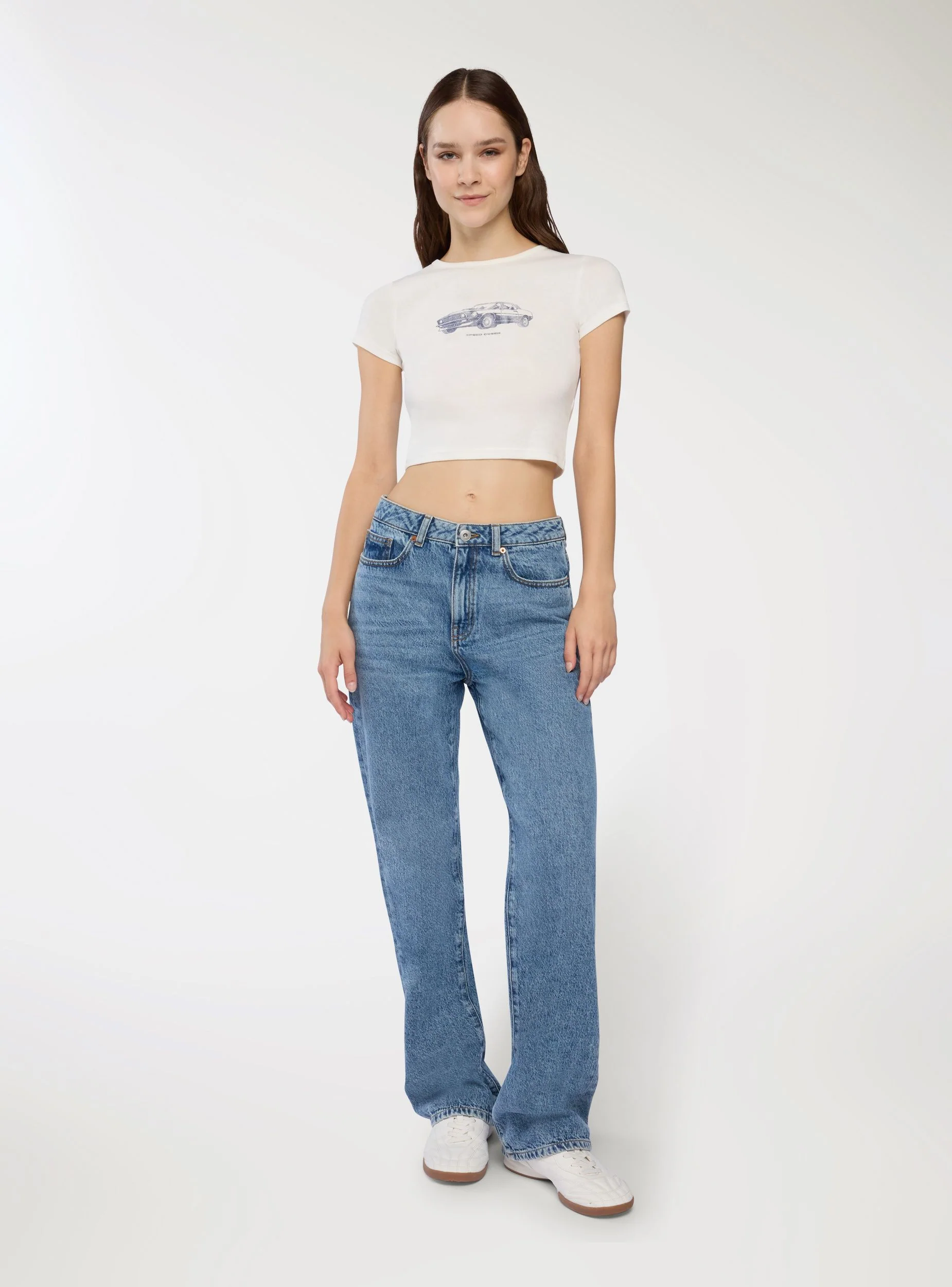 T-shirt crop con stampa auto