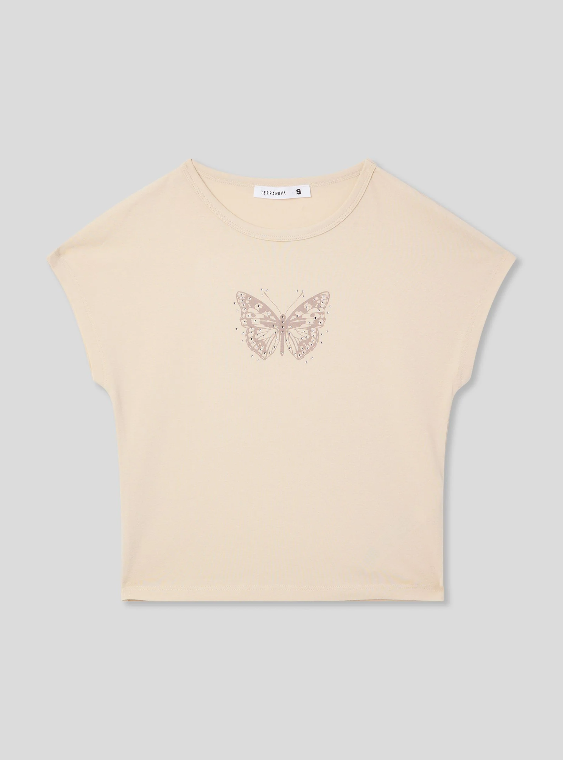 T-shirt crop con stampa farfalla e applicazioni - Image 4