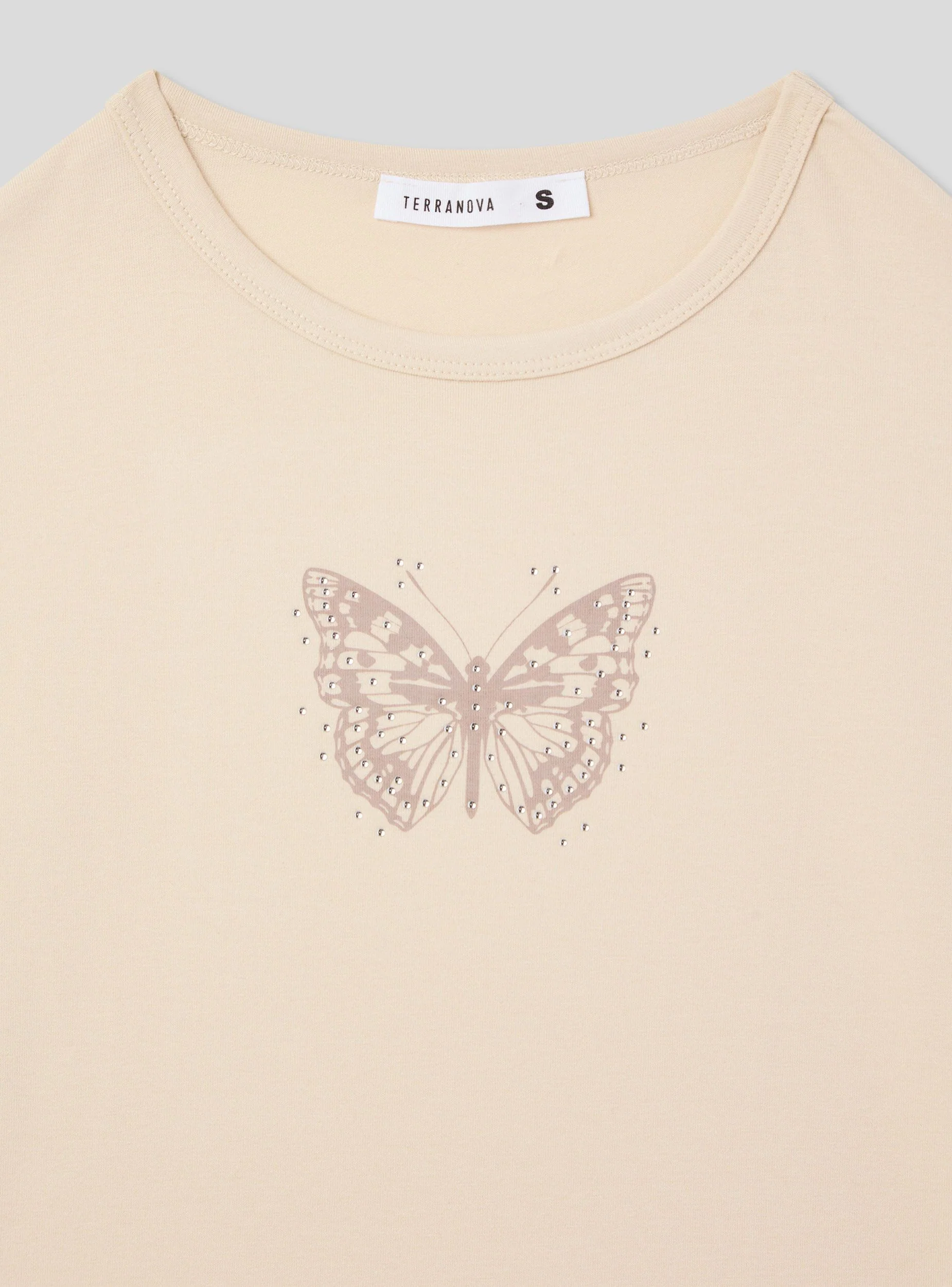 T-shirt crop con stampa farfalla e applicazioni - Image 5