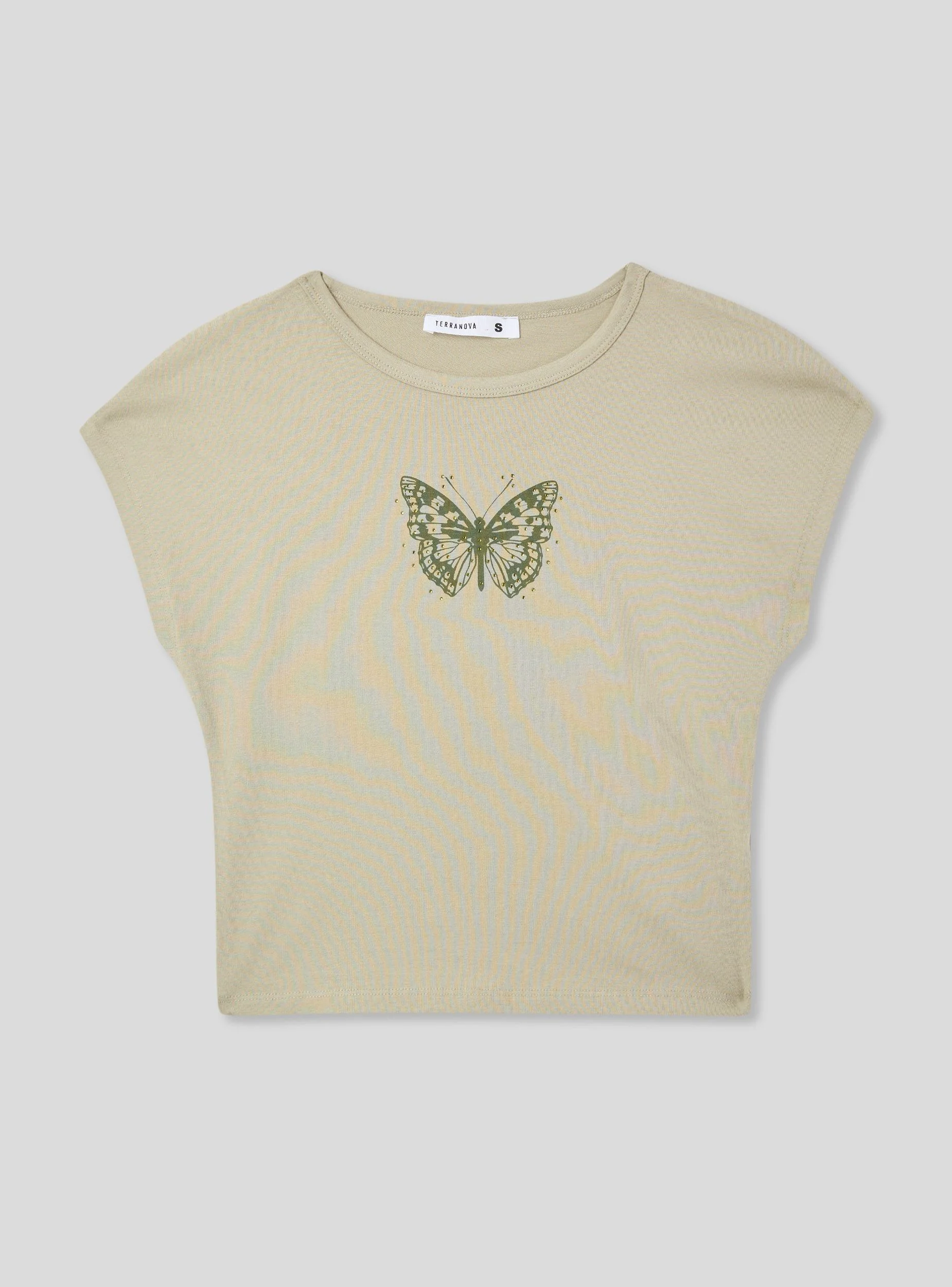 T-shirt crop con stampa farfalla e applicazioni - Image 4