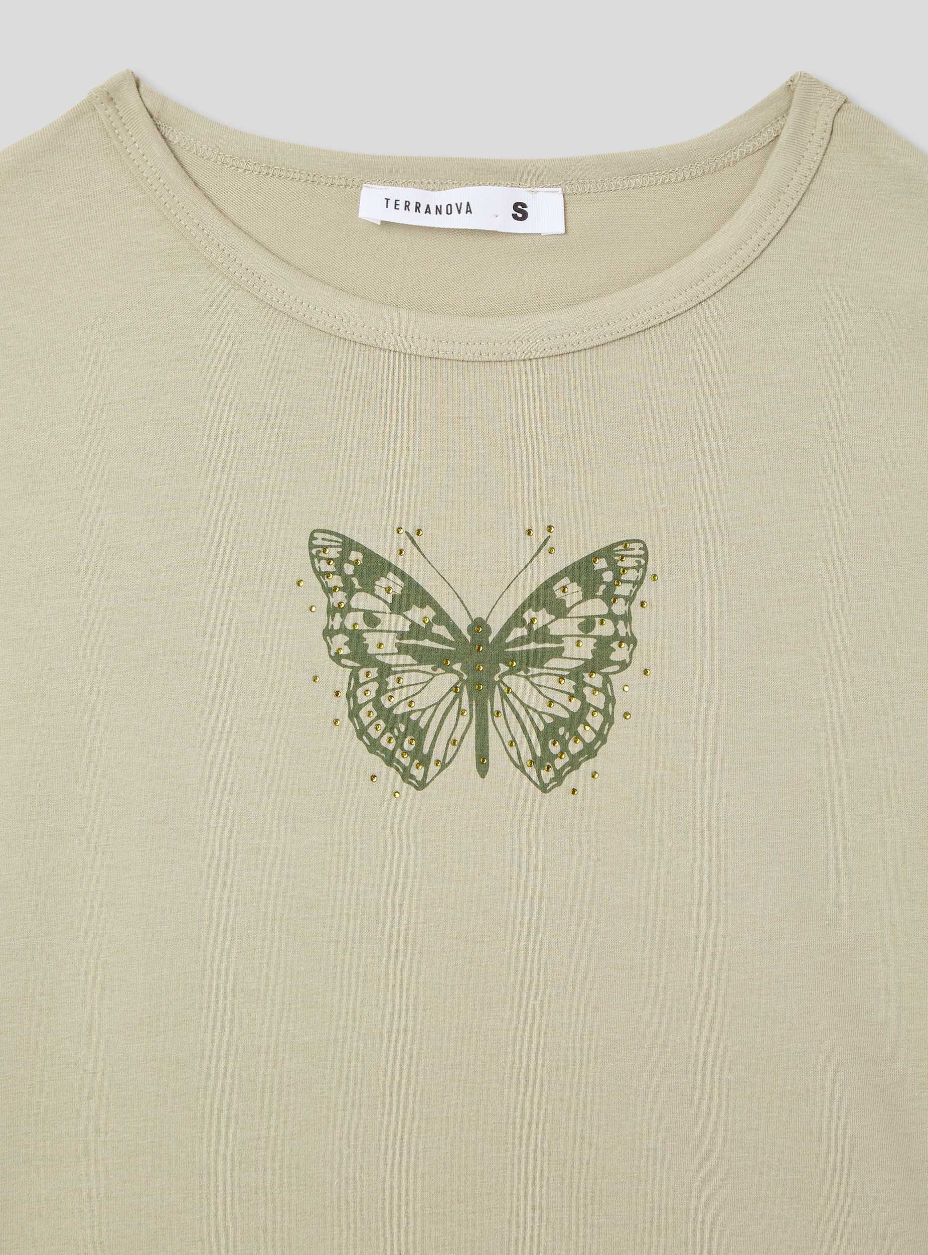 T-shirt crop con stampa farfalla e applicazioni - Image 5