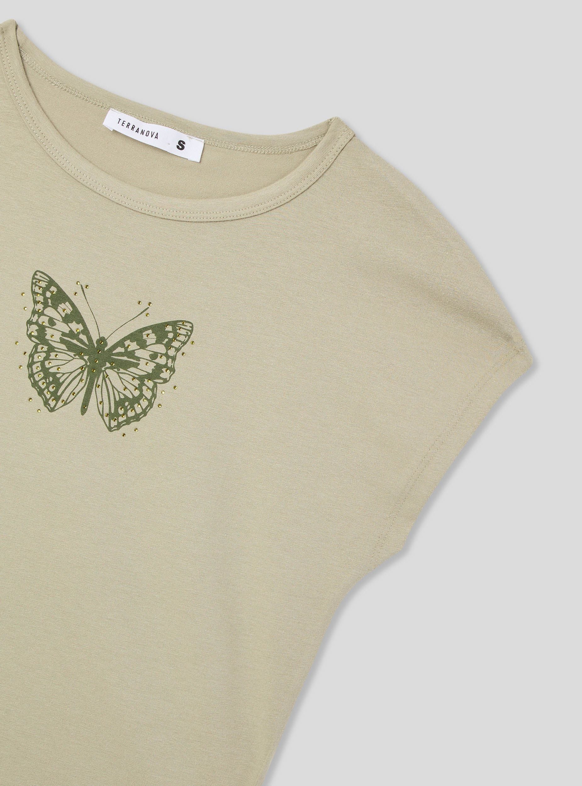 T-shirt crop con stampa farfalla e applicazioni - Image 6