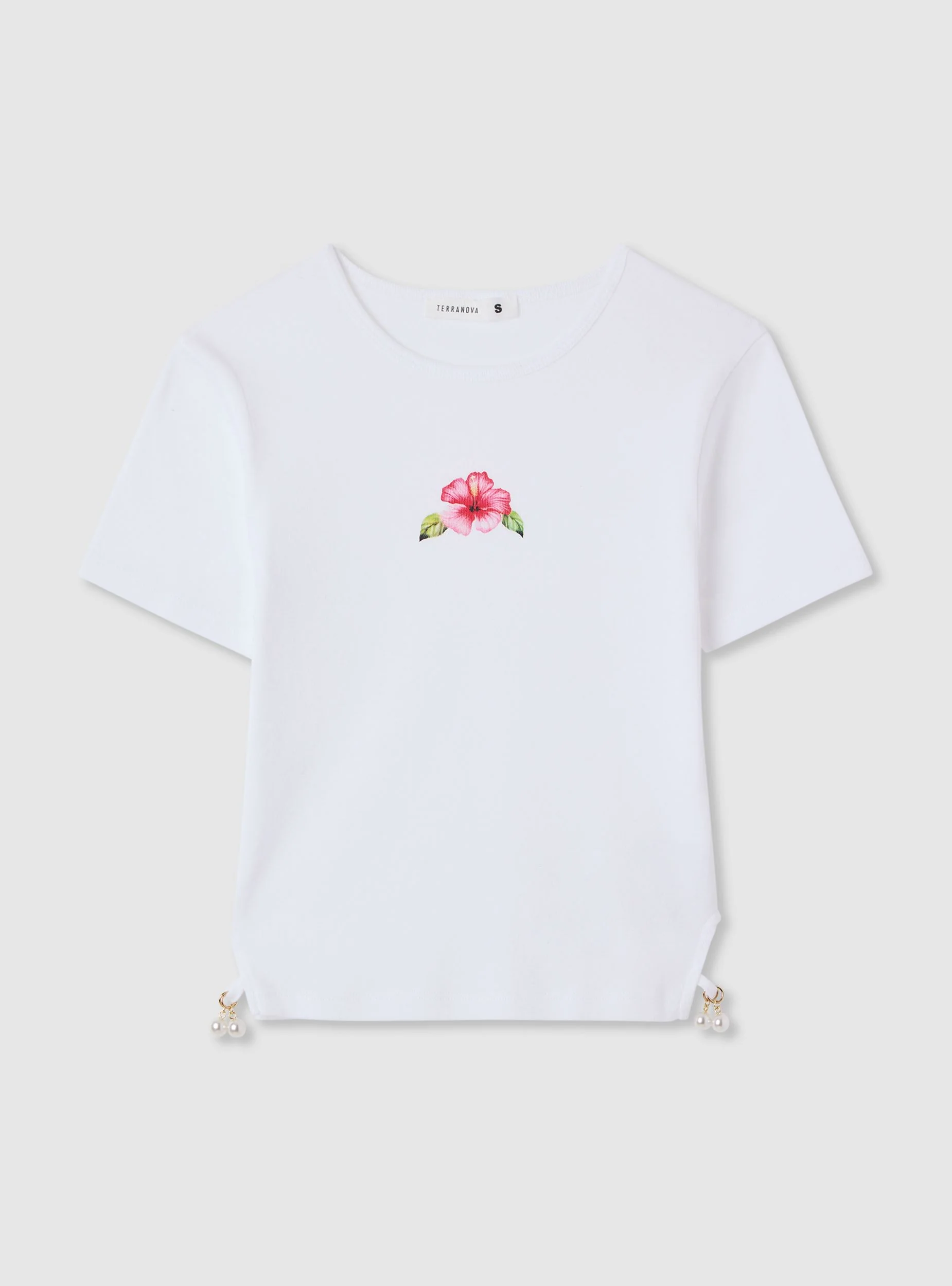 T-shirt crop con stampa fiore e charm - Image 6