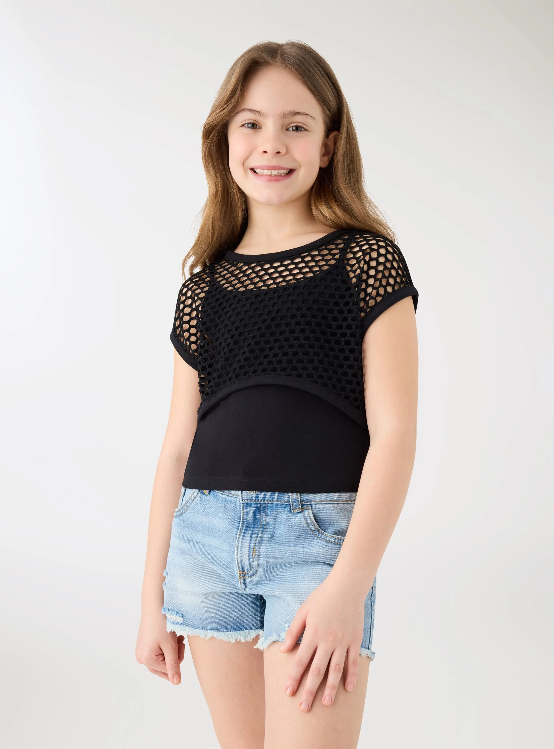 T-shirt crop doppiata con rete - Image 2
