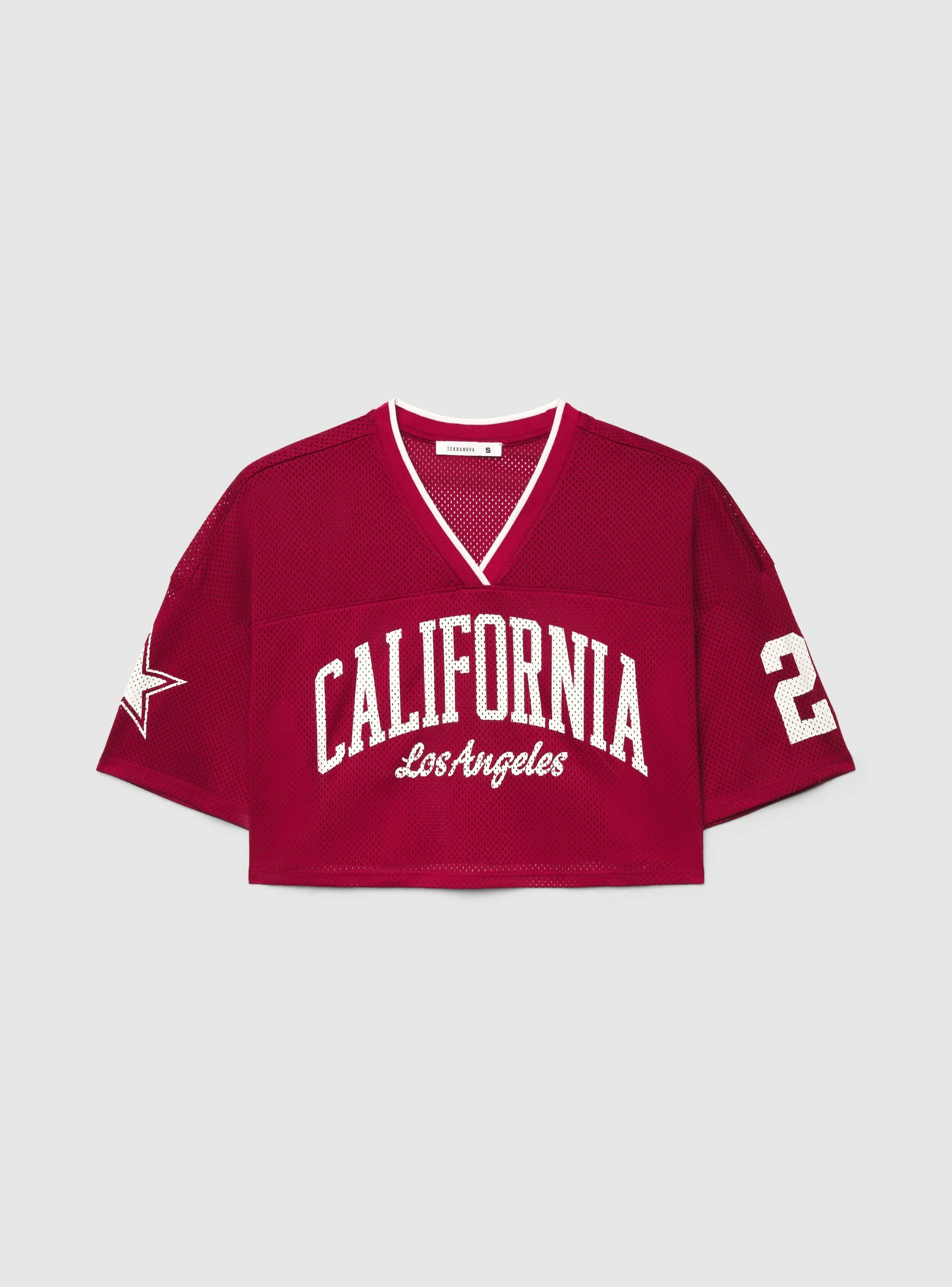 T-shirt crop in rete con stampa college - Image 5