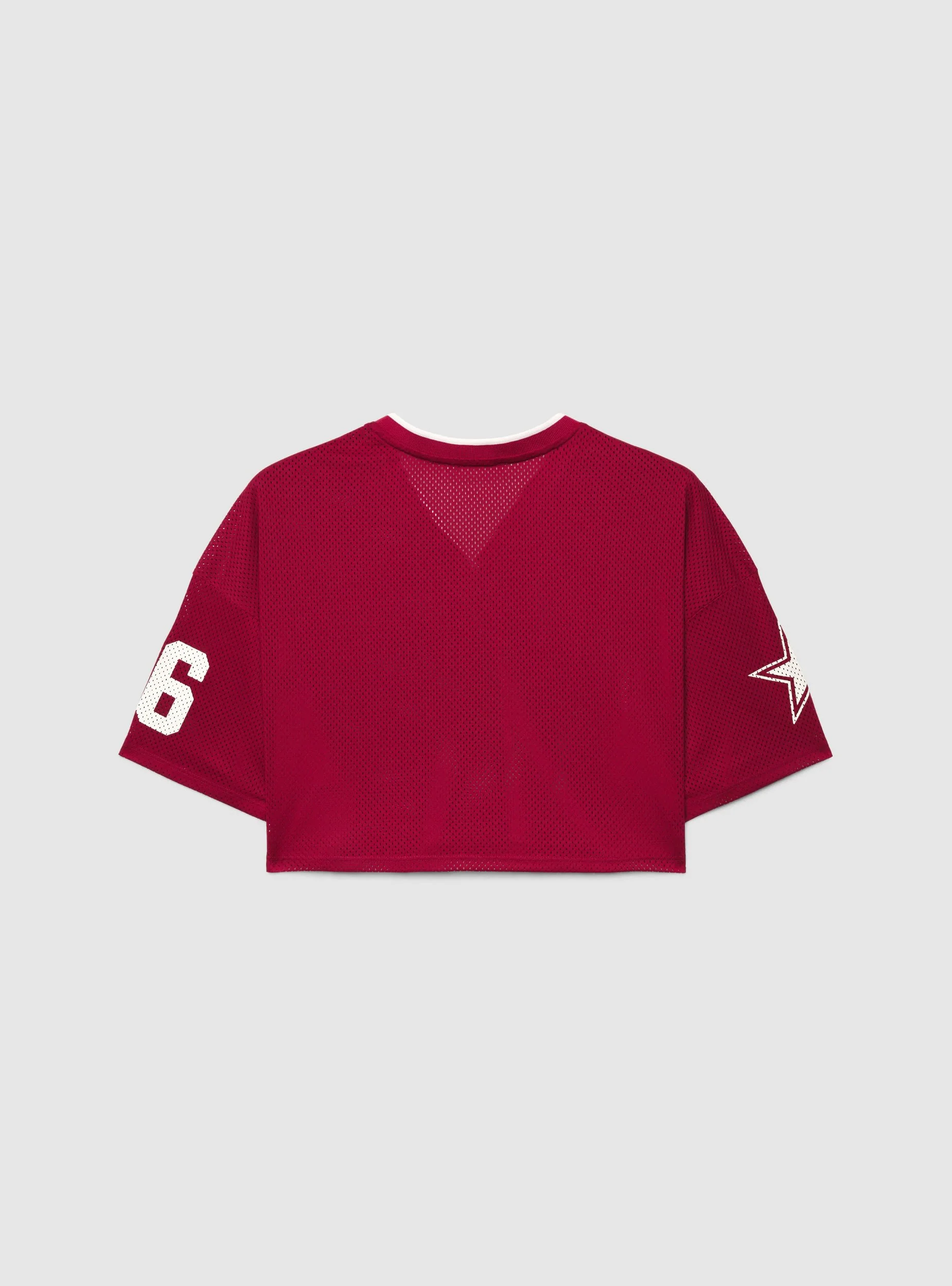 T-shirt crop in rete con stampa college - Image 7