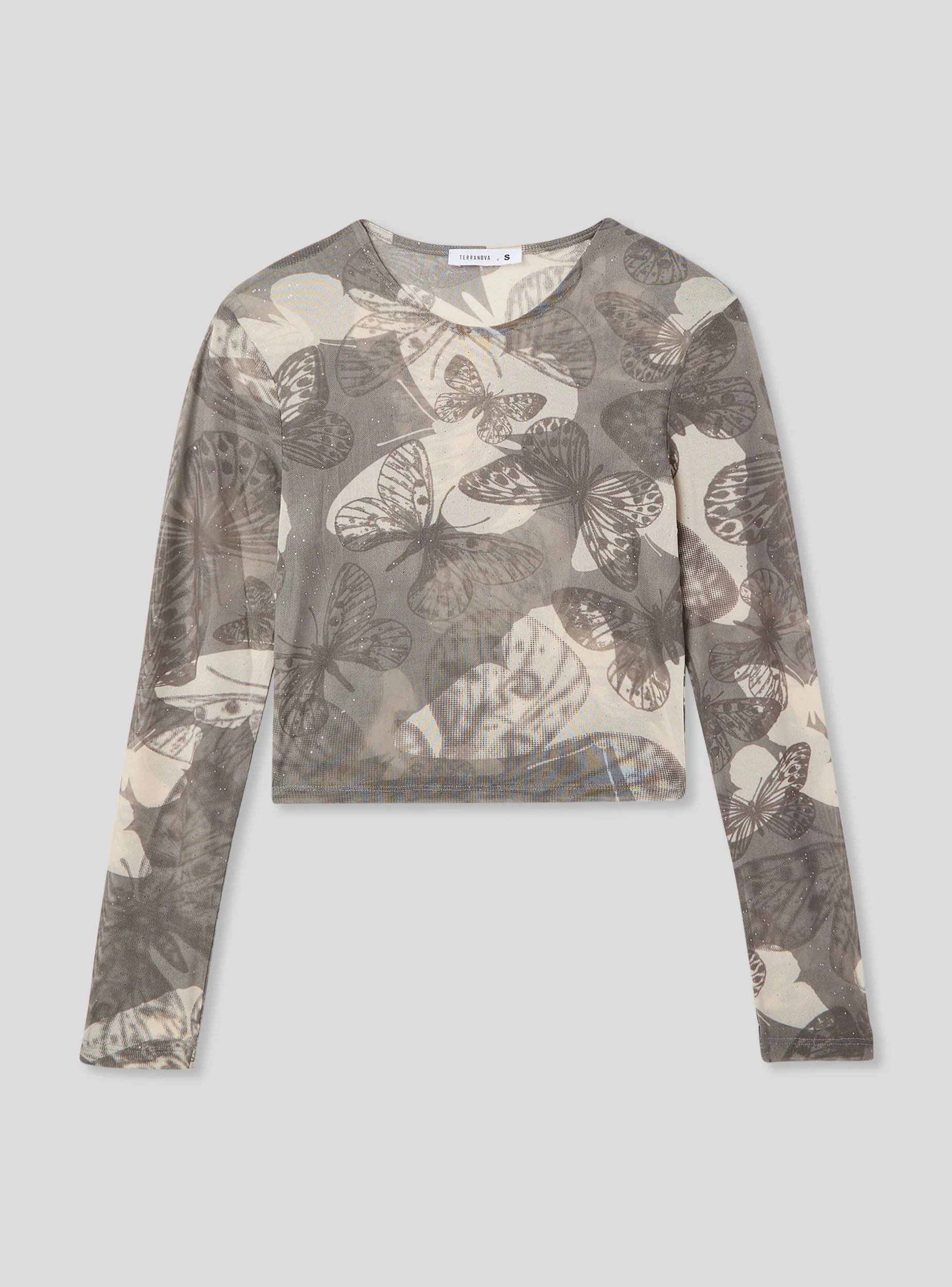 T-shirt crop in tulle con stampa farfalle - Image 4