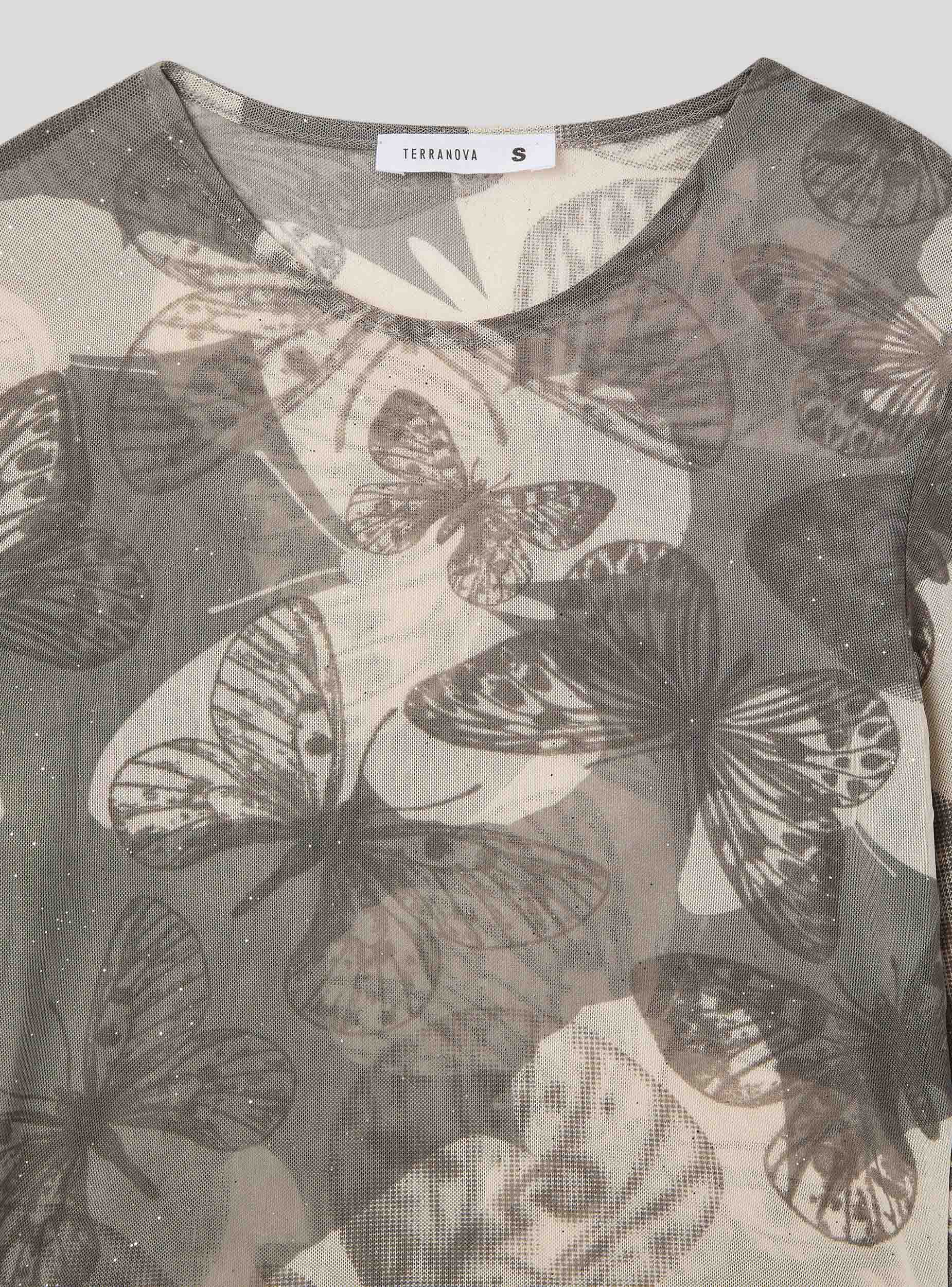 T-shirt crop in tulle con stampa farfalle - Image 5
