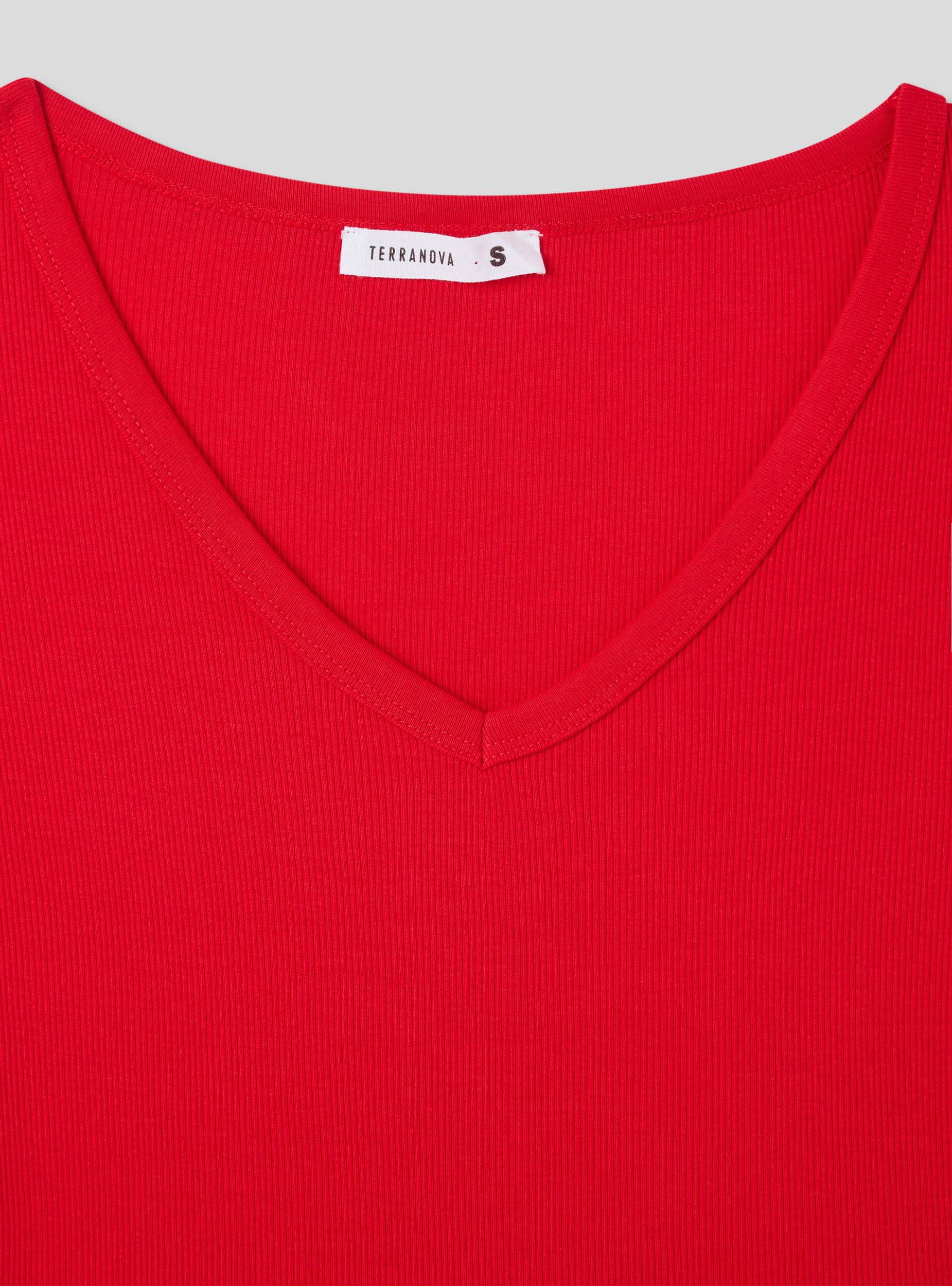 T-shirt crop tinta unita con scollo a v - Image 6