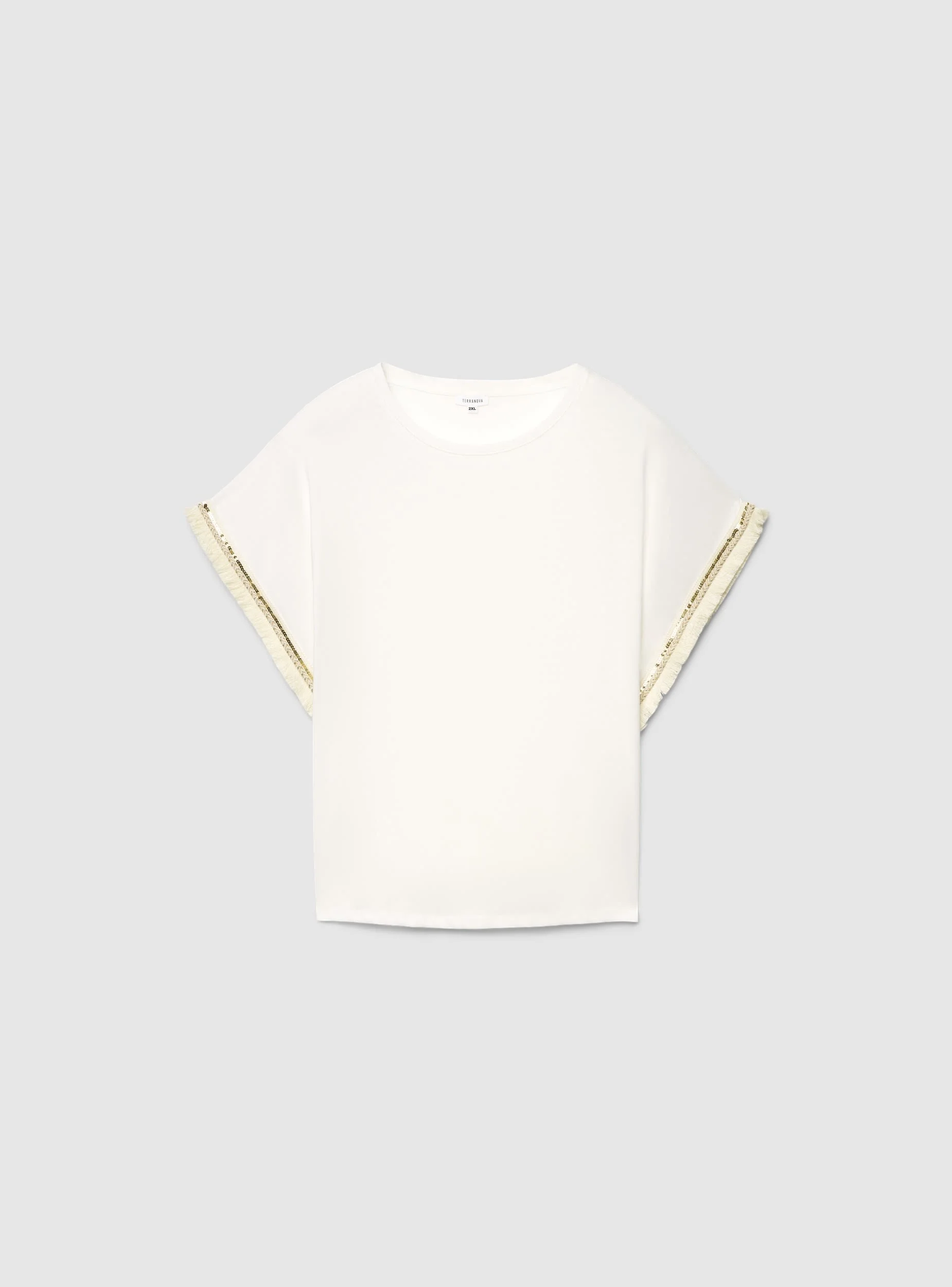 T-shirt Curvy a tinta unita con inserti etnici - Image 5