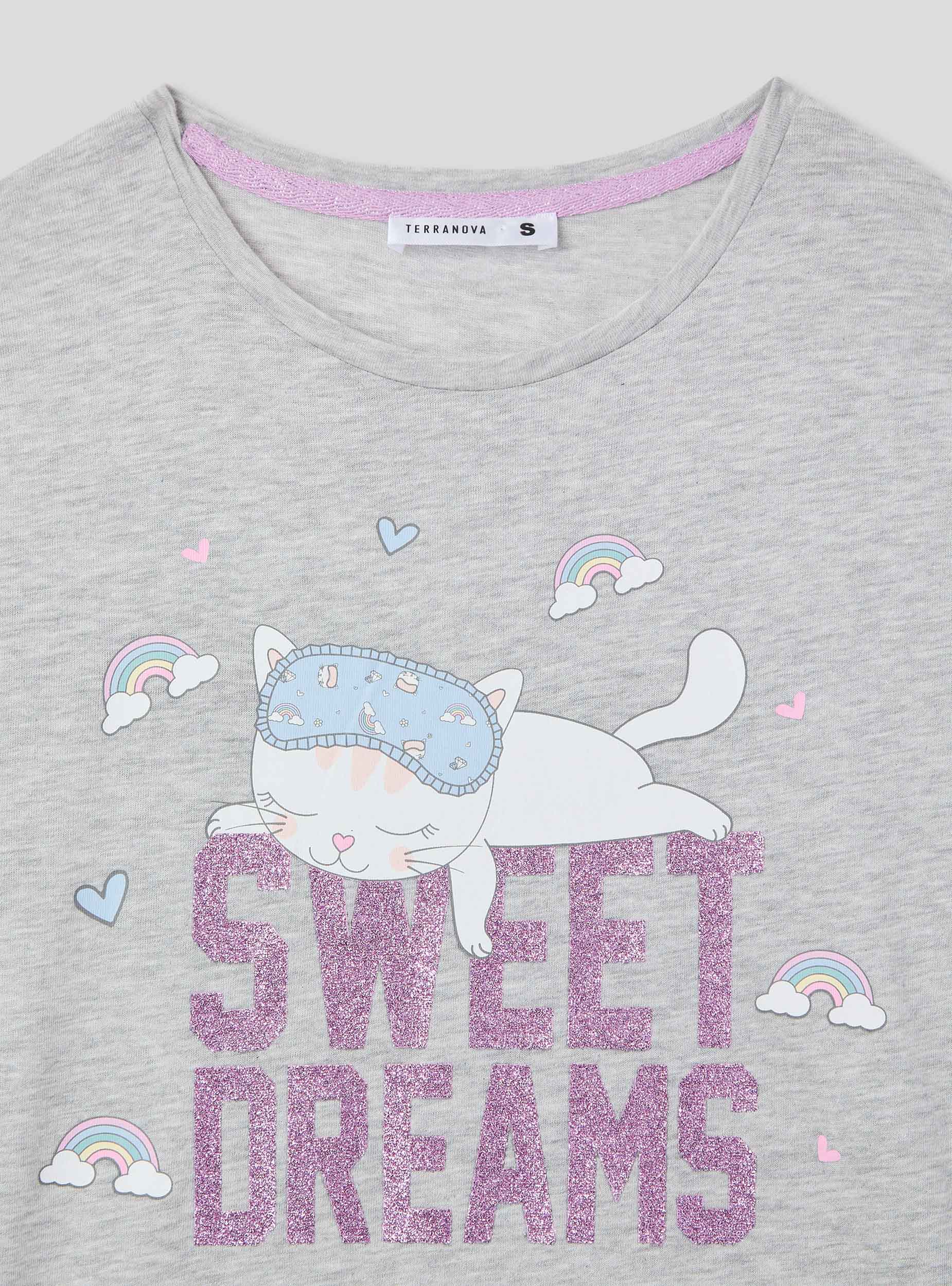 T-shirt del pigiama con scritta e gattino - Image 4
