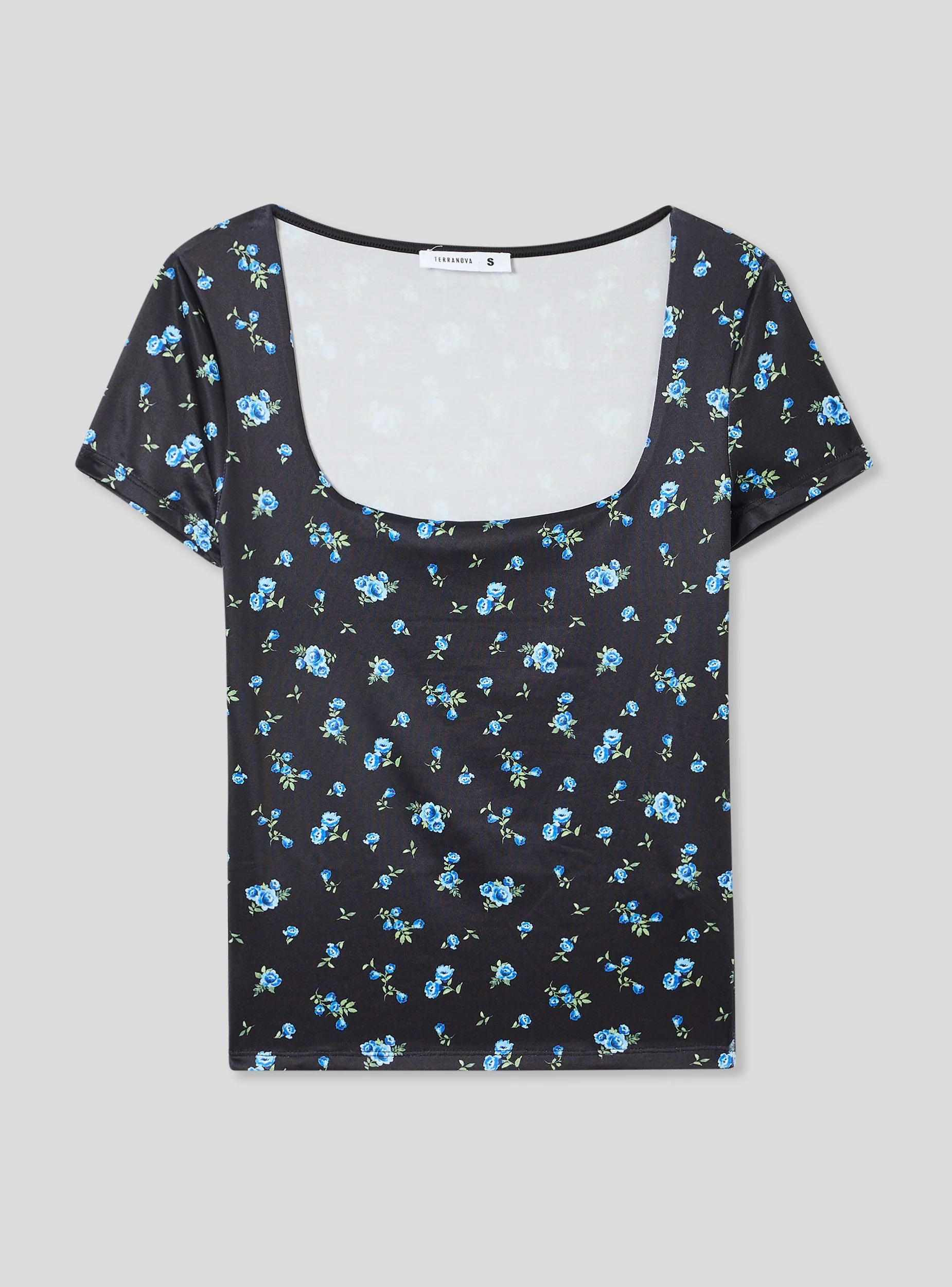 T-shirt elasticizzata a fiori con scollo ampio - Image 6