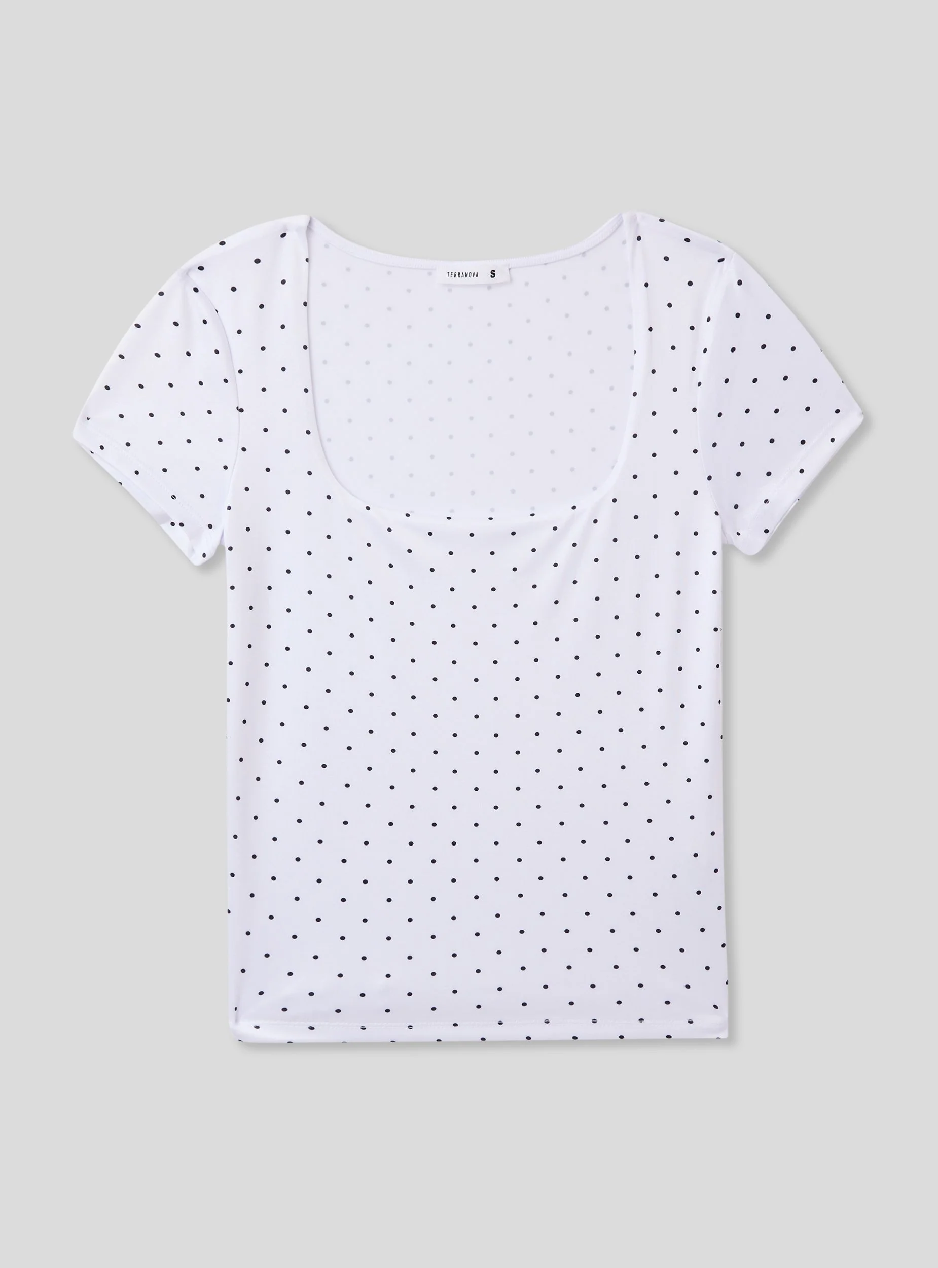 T-shirt elasticizzata a pois con scollo ampio - Image 5
