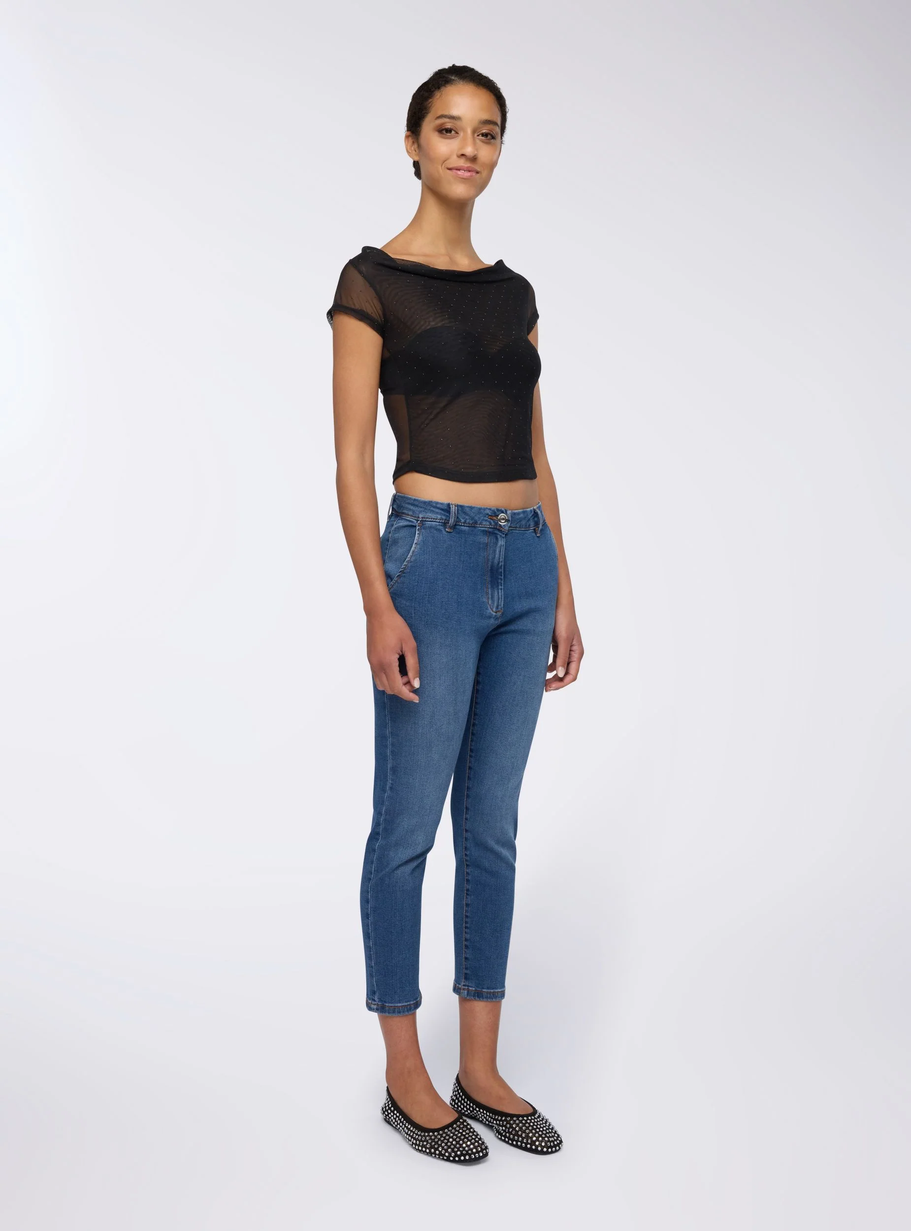 T-shirt in tulle con scollo a gronda - Image 3