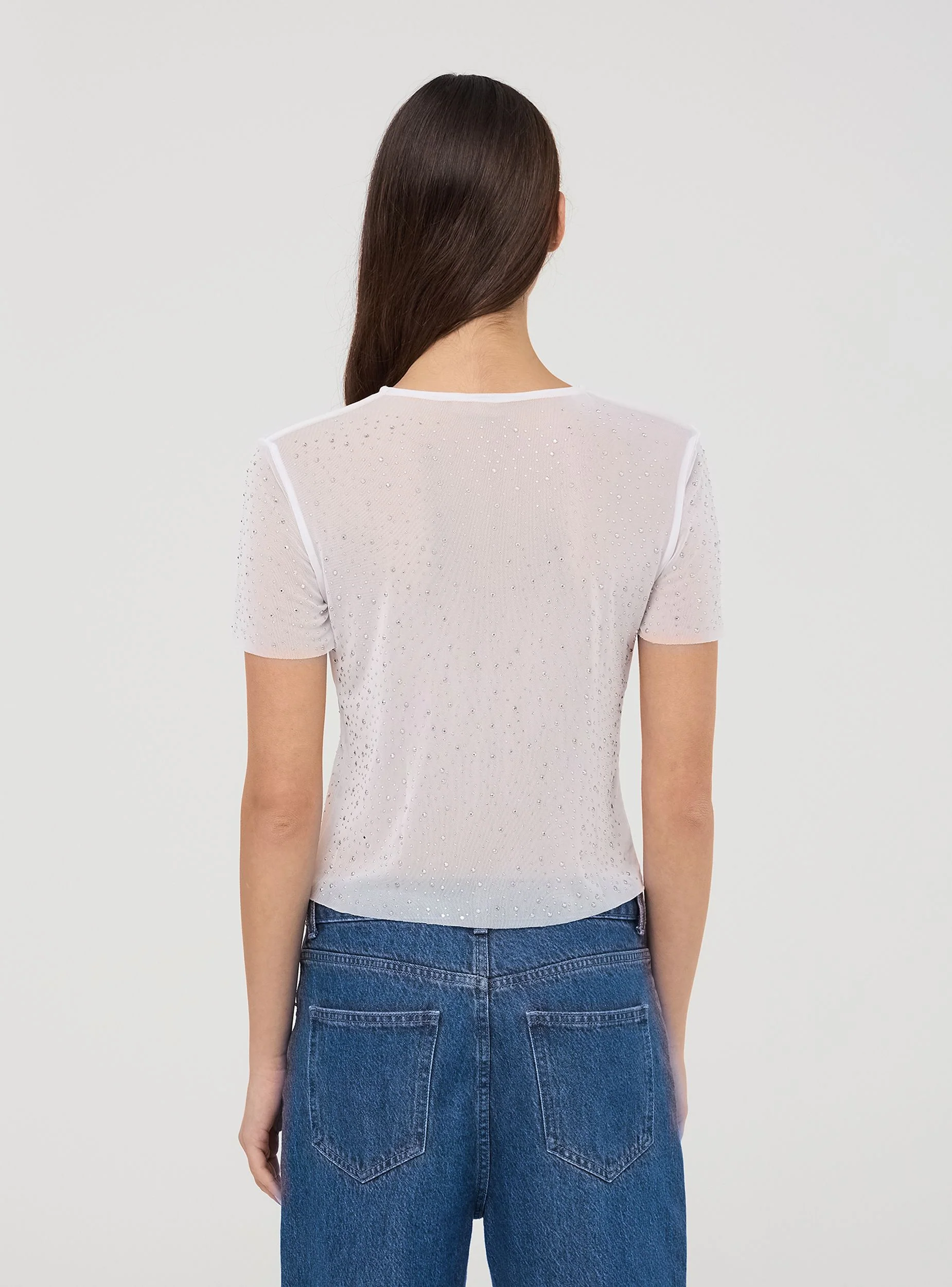 T-shirt in tulle con strass all-over - Image 3