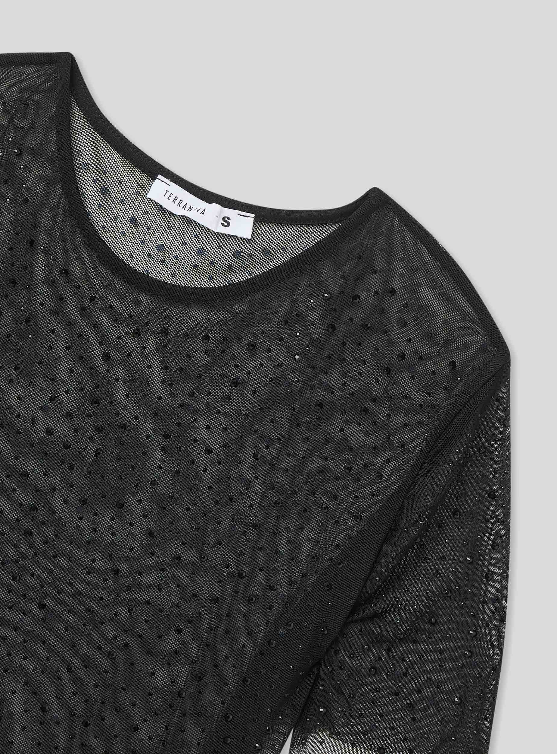 T-shirt in tulle con strass all-over - Image 4