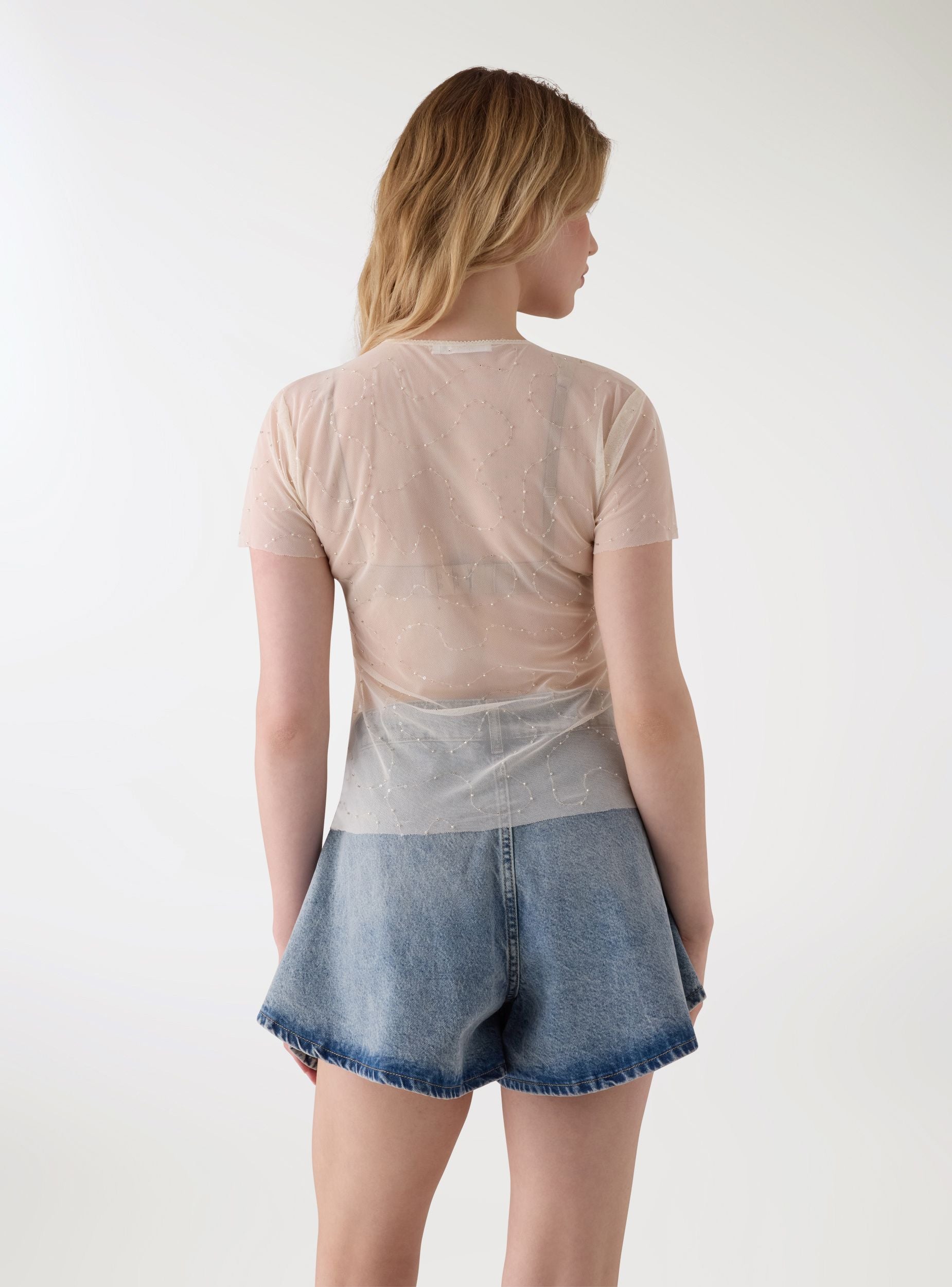 T-shirt in tulle ricamato effetto luccicante - Image 2