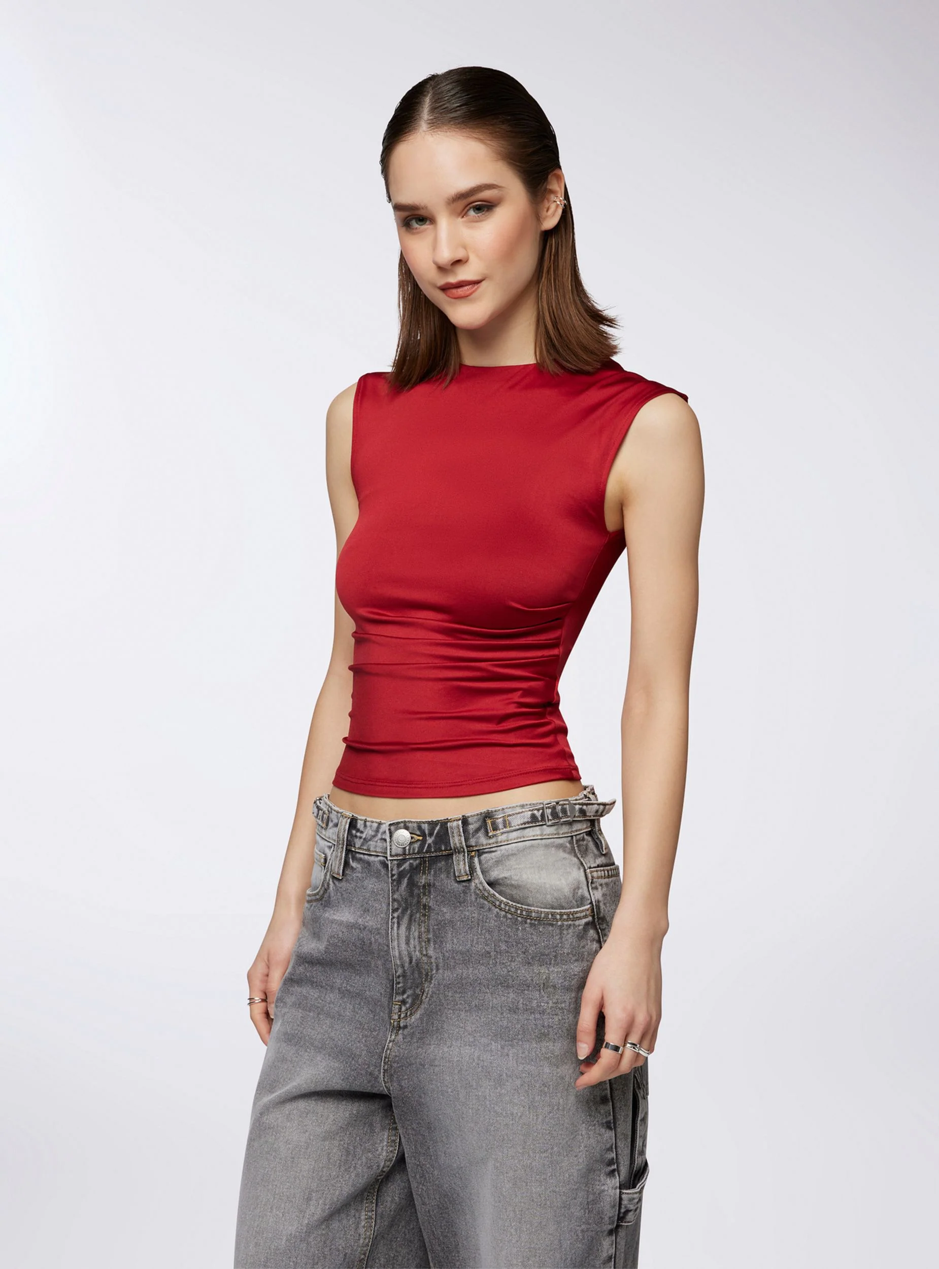 T-shirt maniche ad aletta con arriccio - Image 3