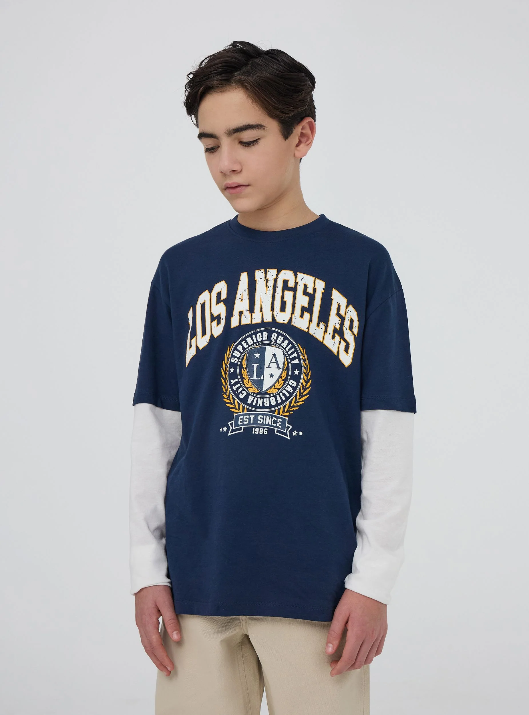 T-shirt maniche doppiate stampa college - Image 2