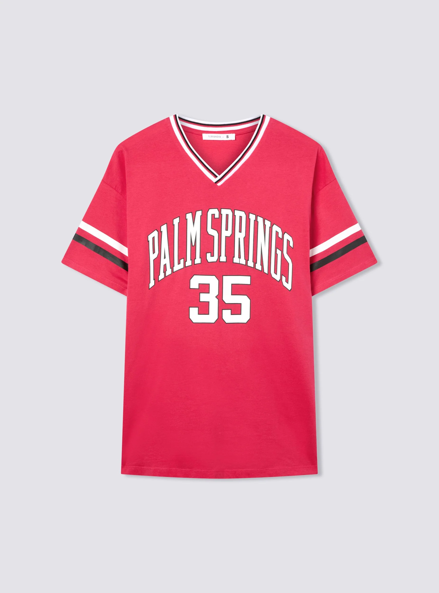T-shirt maxi con scollo v stampa college - Image 6