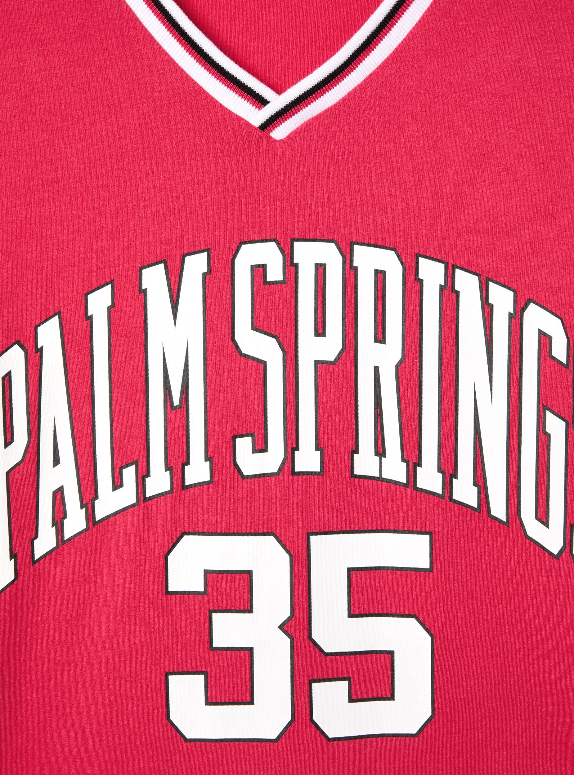 T-shirt maxi con scollo v stampa college - Image 7