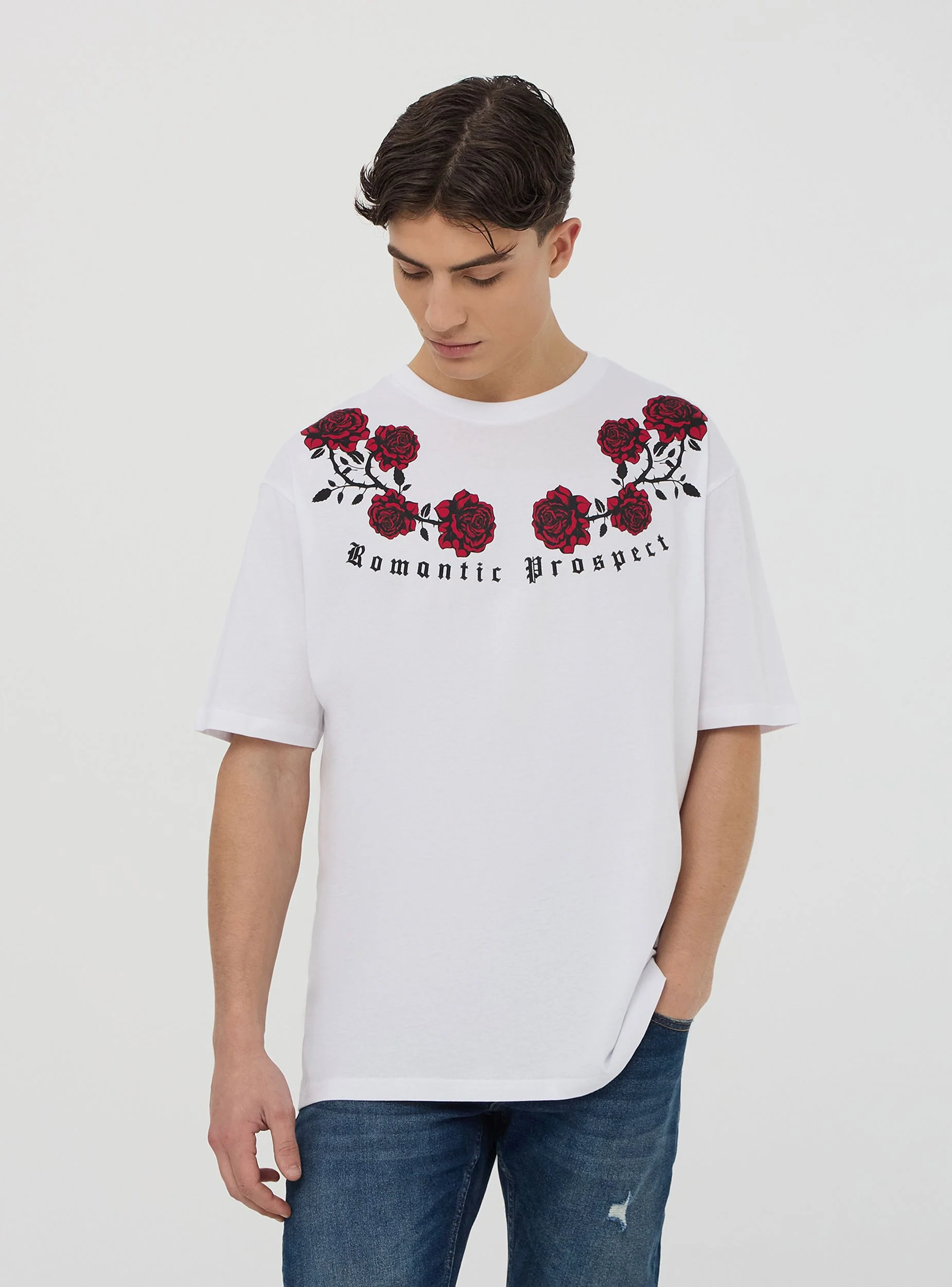 T-shirt oversize con stampa rose - Image 3