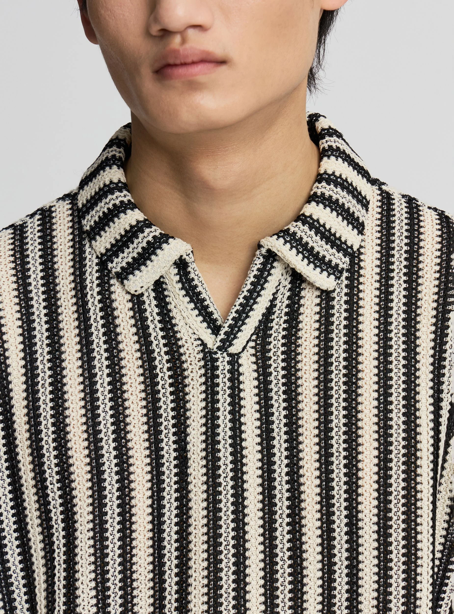 T-shirt polo a righe effetto crochet - Image 4