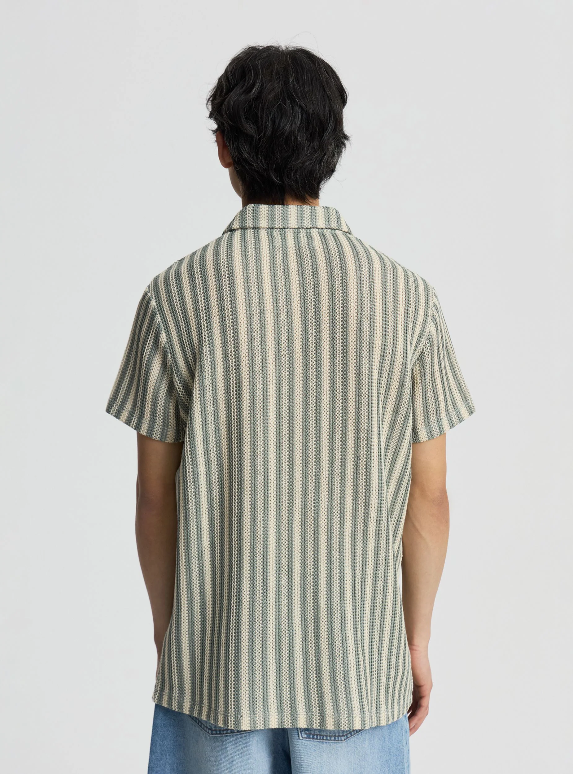 T-shirt polo a righe effetto crochet - Image 2