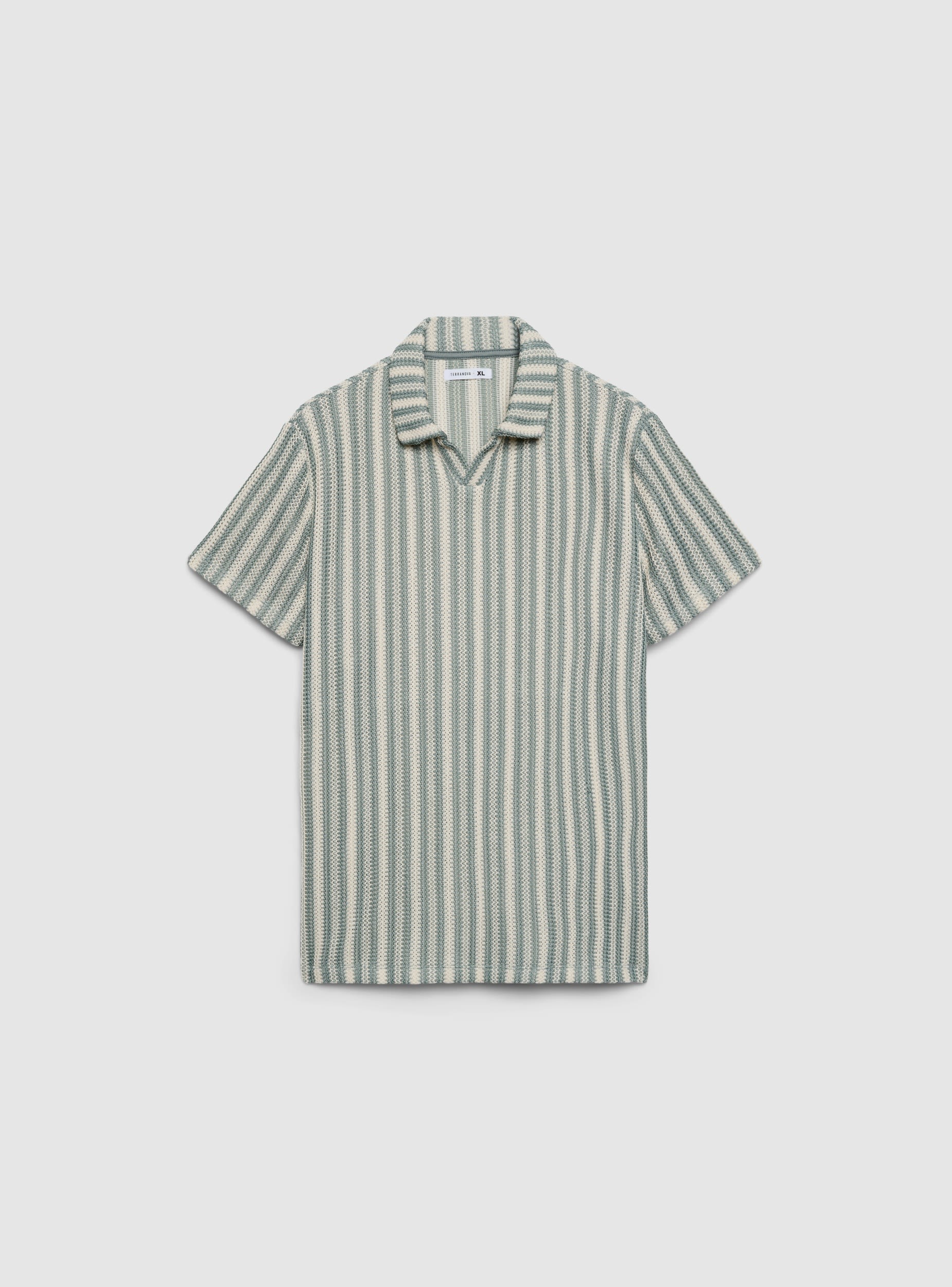 T-shirt polo a righe effetto crochet - Image 7