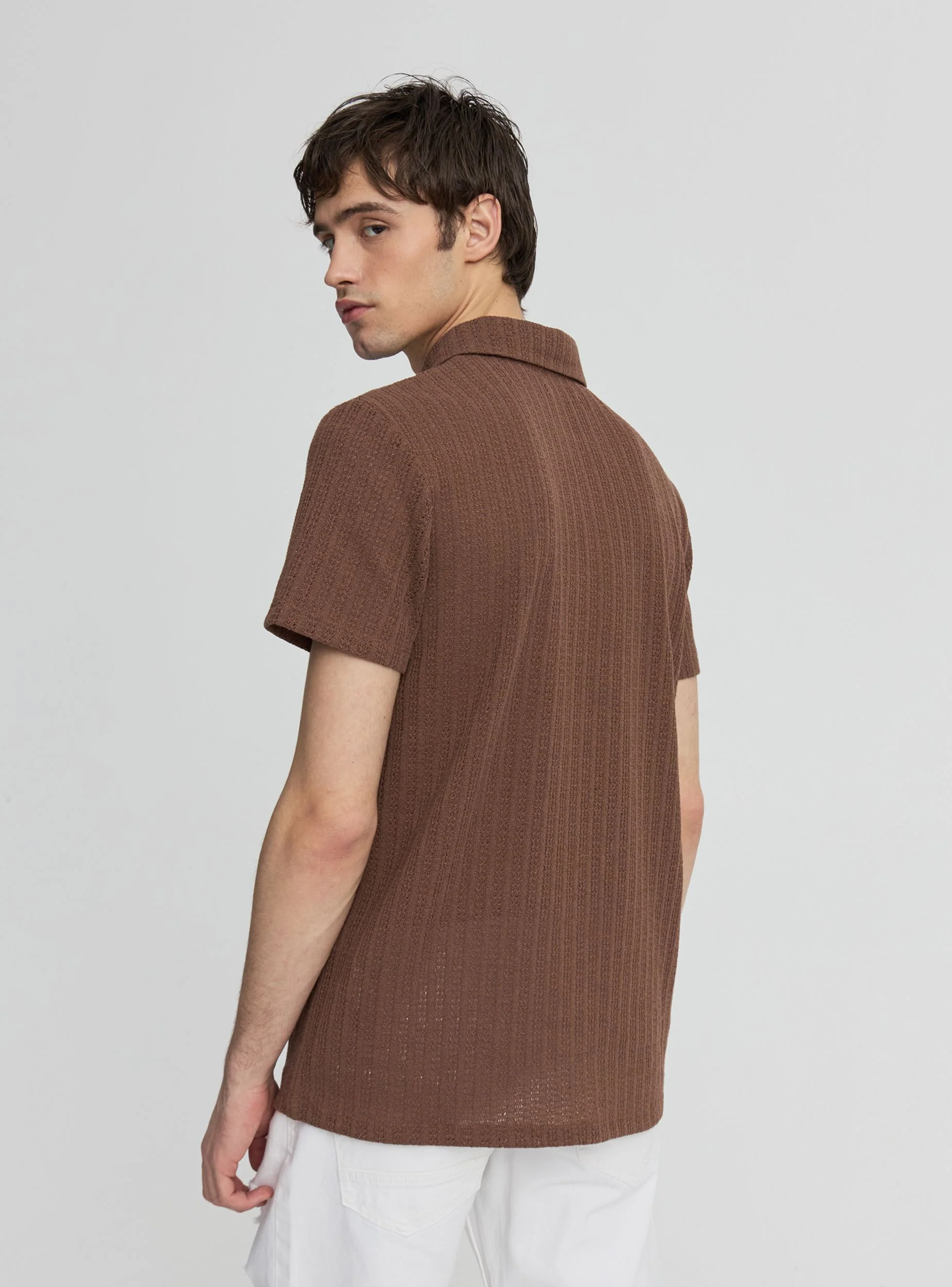 T-shirt polo a tinta unita effetto crochet - Image 2