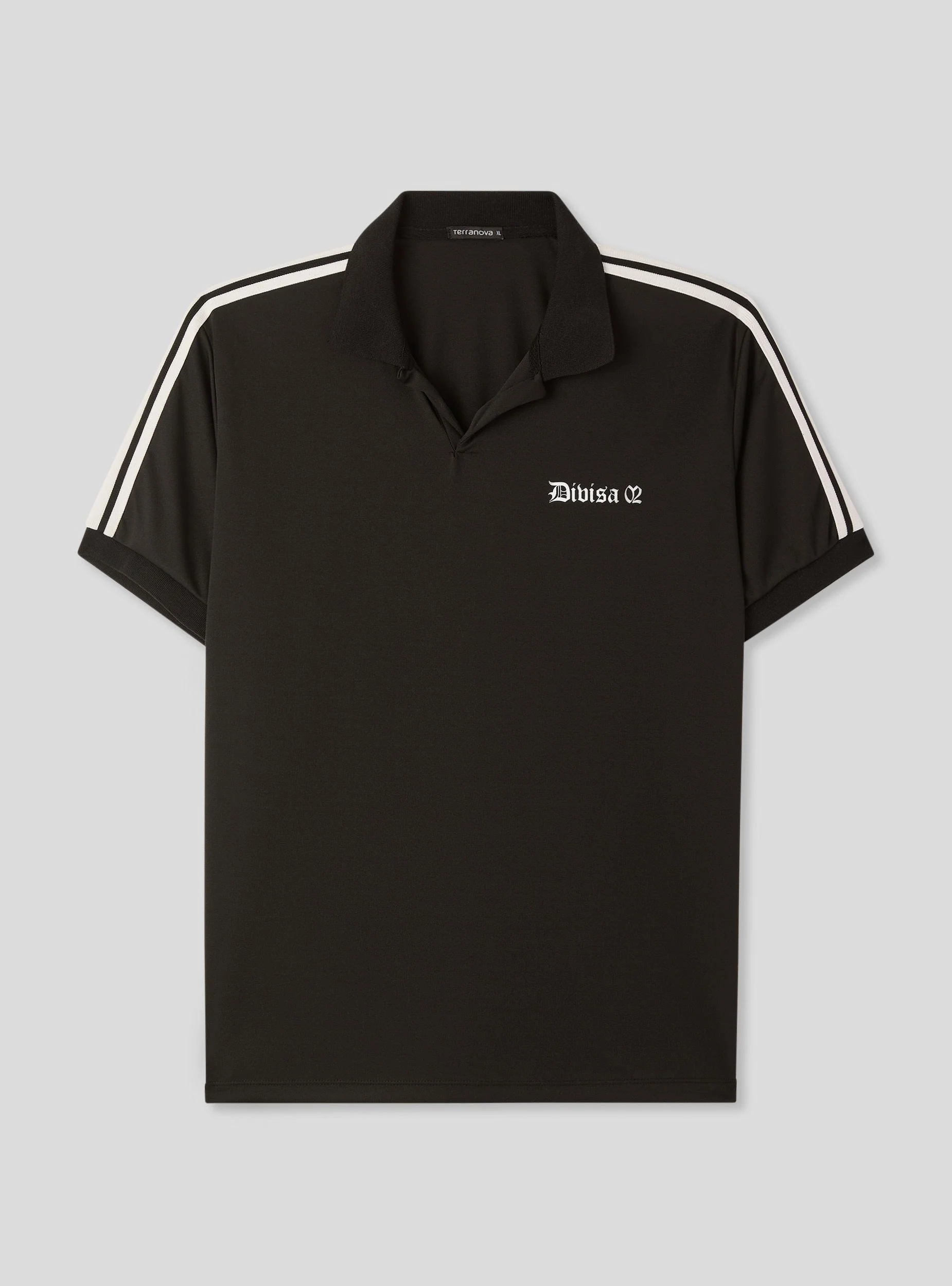 T-shirt polo bande e scritta