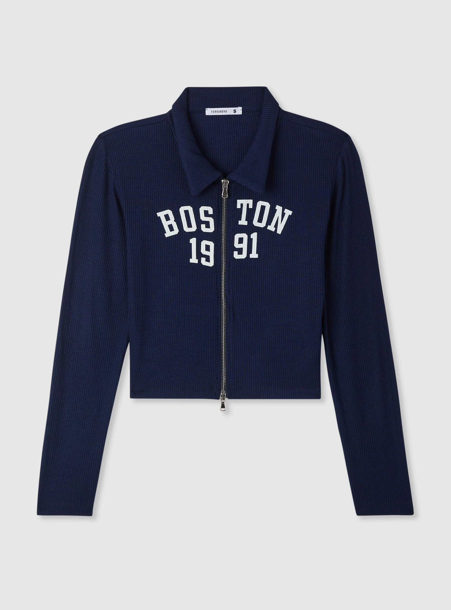T-shirt polo con zip e scritta college - Image 7