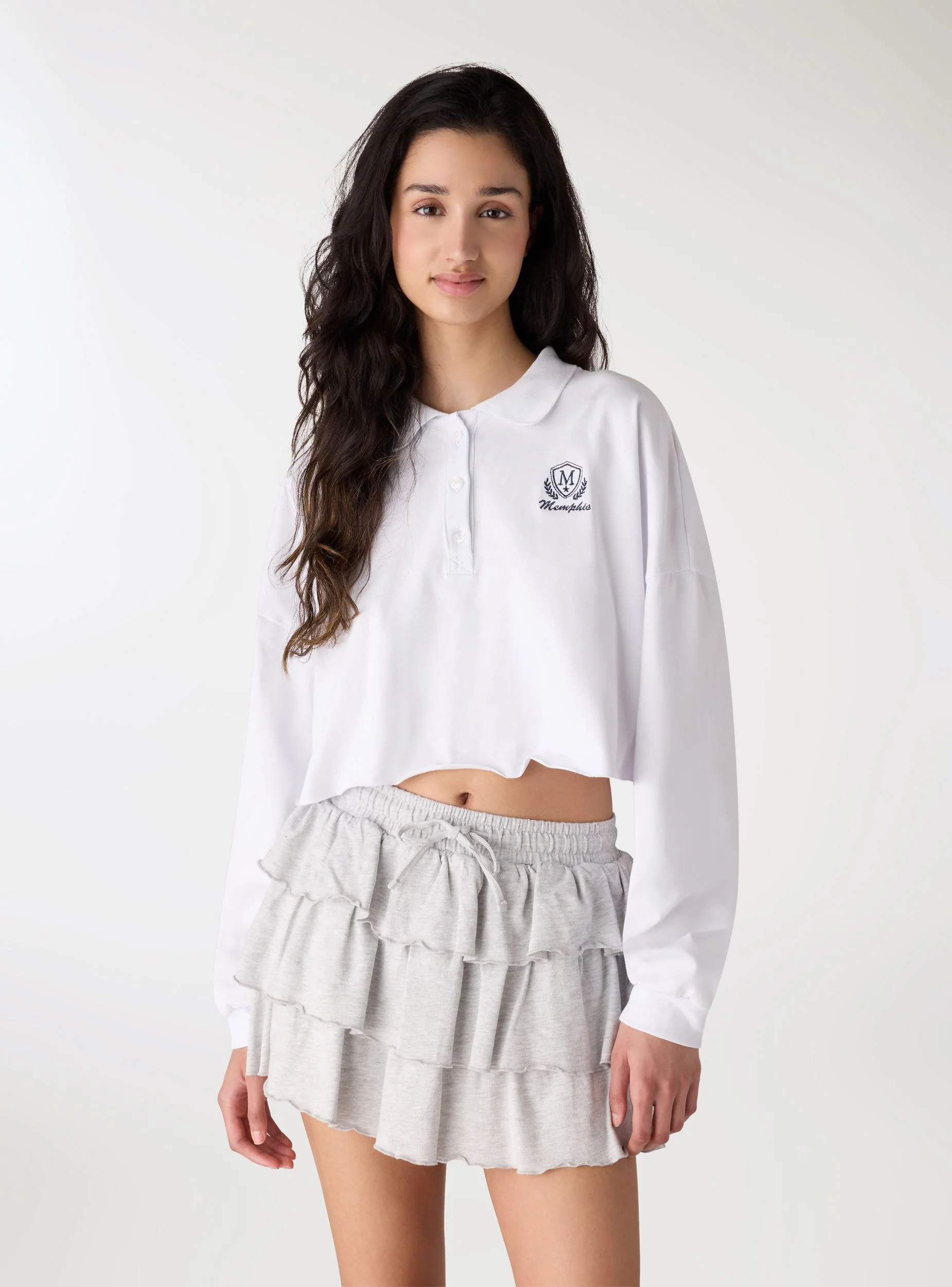 T-shirt polo crop boxy con ricamo - Image 2